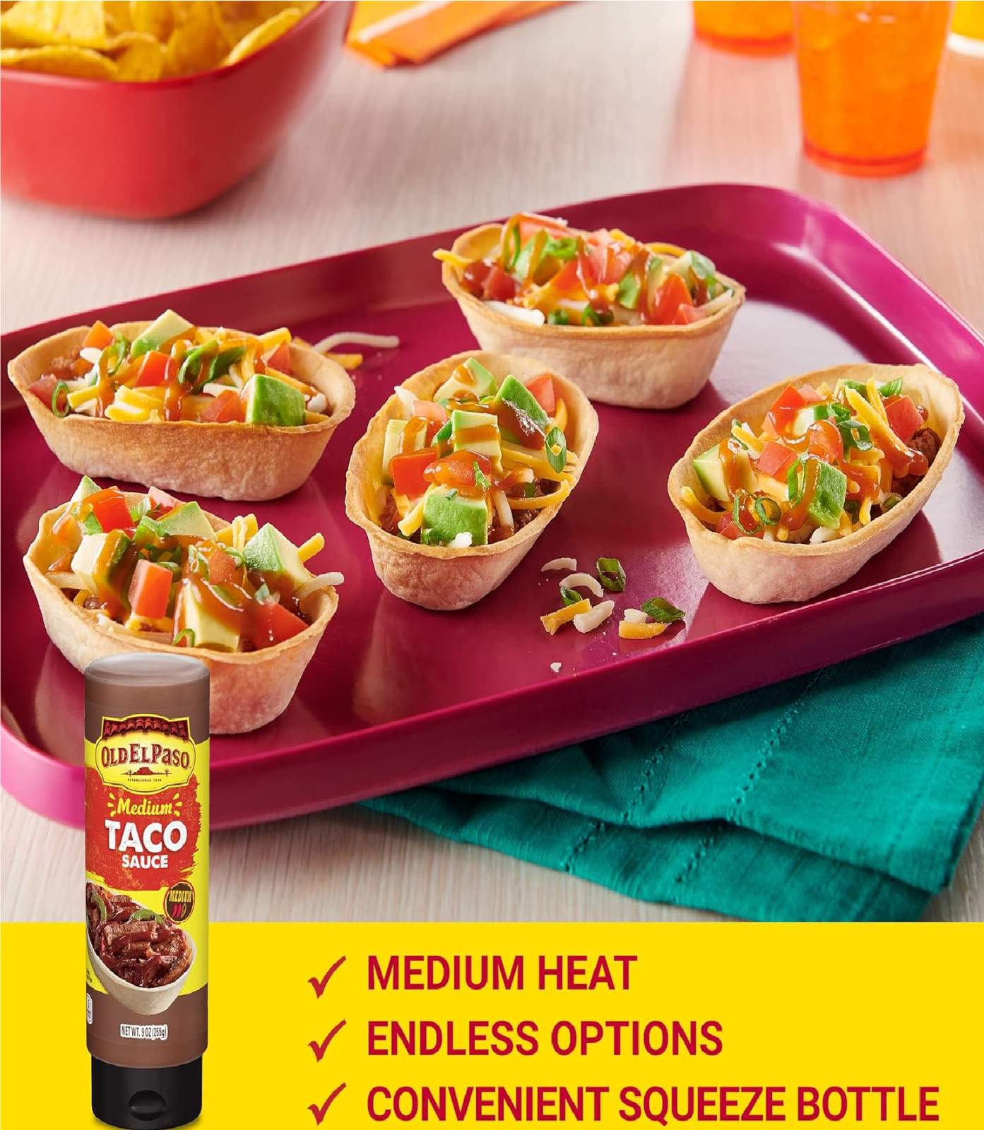 Old El Paso Taco Sauce, Medium, Squeeze Bottle, 9 oz.