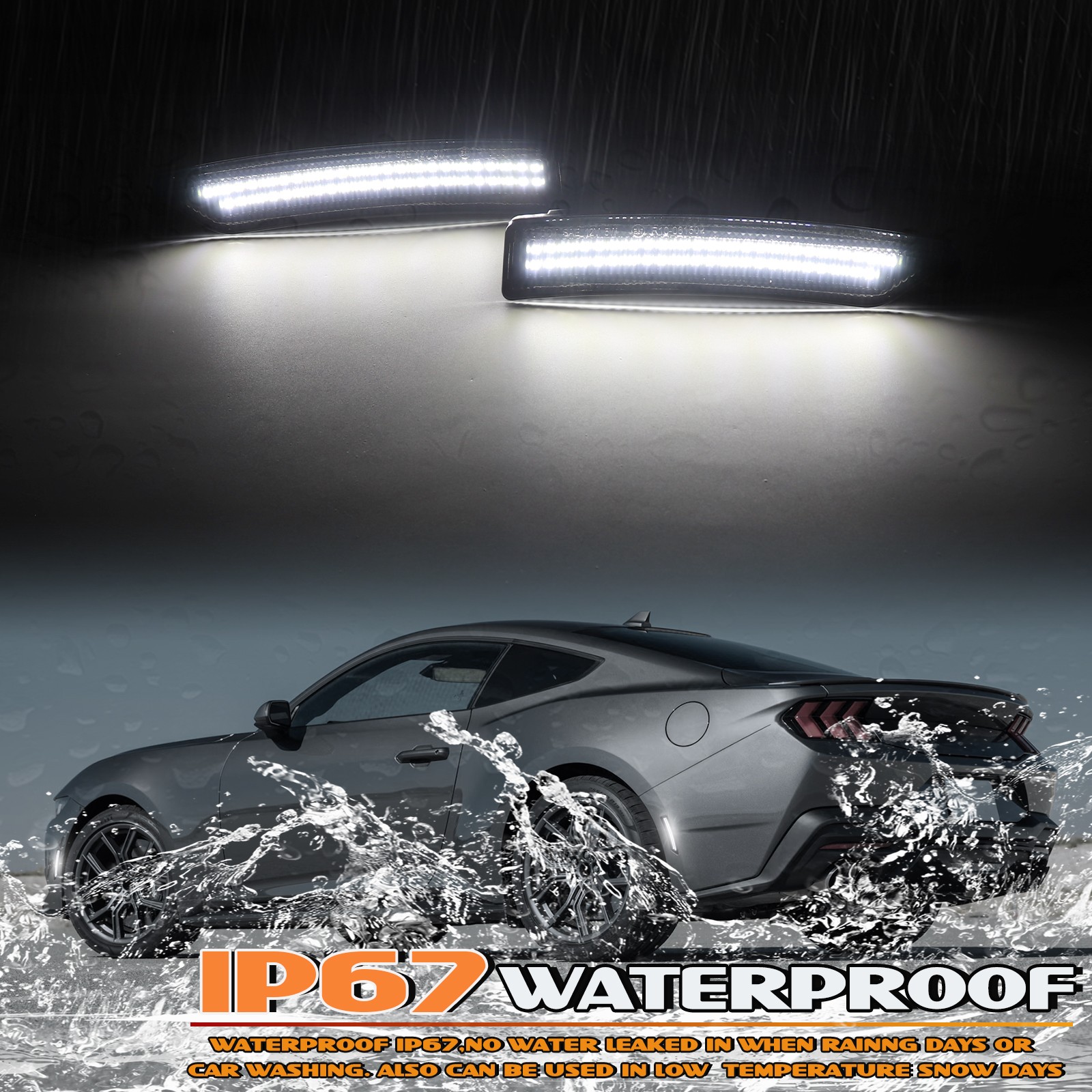 For 2024-2025 Ford Mustang S650 Front Rear Bumper 4PCS LED Side Marker Lights