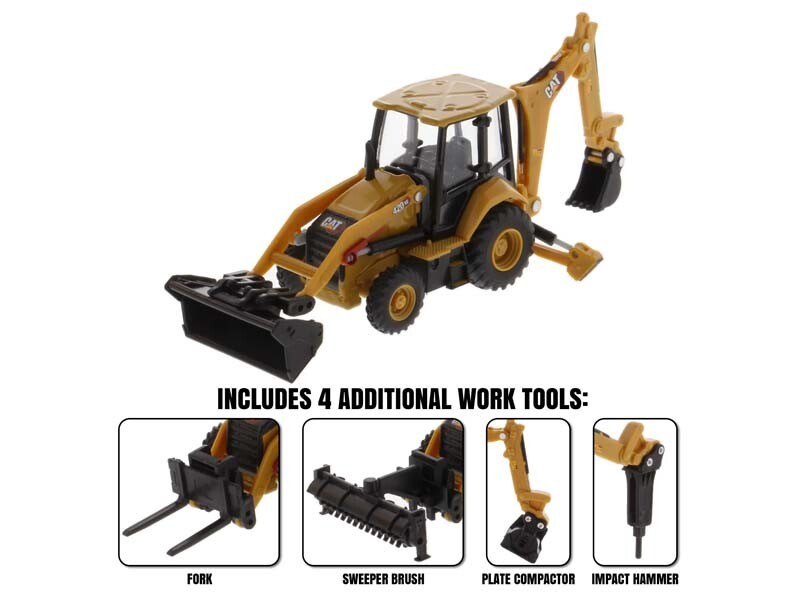 CAT 420 XE Backhoe Loader w/ Work Tools 1:64 Scale Model - Diecast Masters 85765