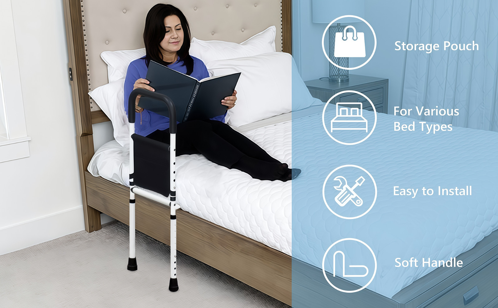 Bed Rails for Elderly Adults with Floor Support, Bed Side Assist Rail for Senior