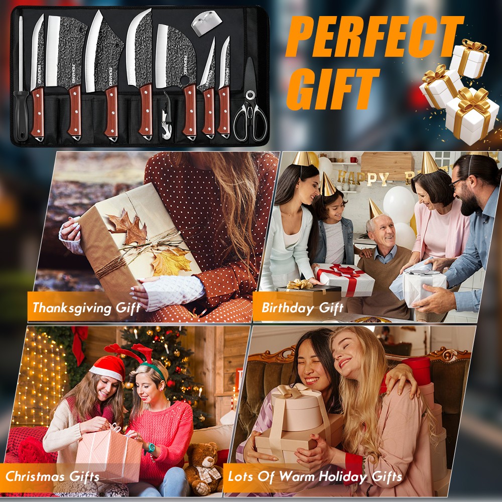 14PCS Butcher Knife Set, Chef Knife Set with Bag Hand Forged Kitchen Knife Set