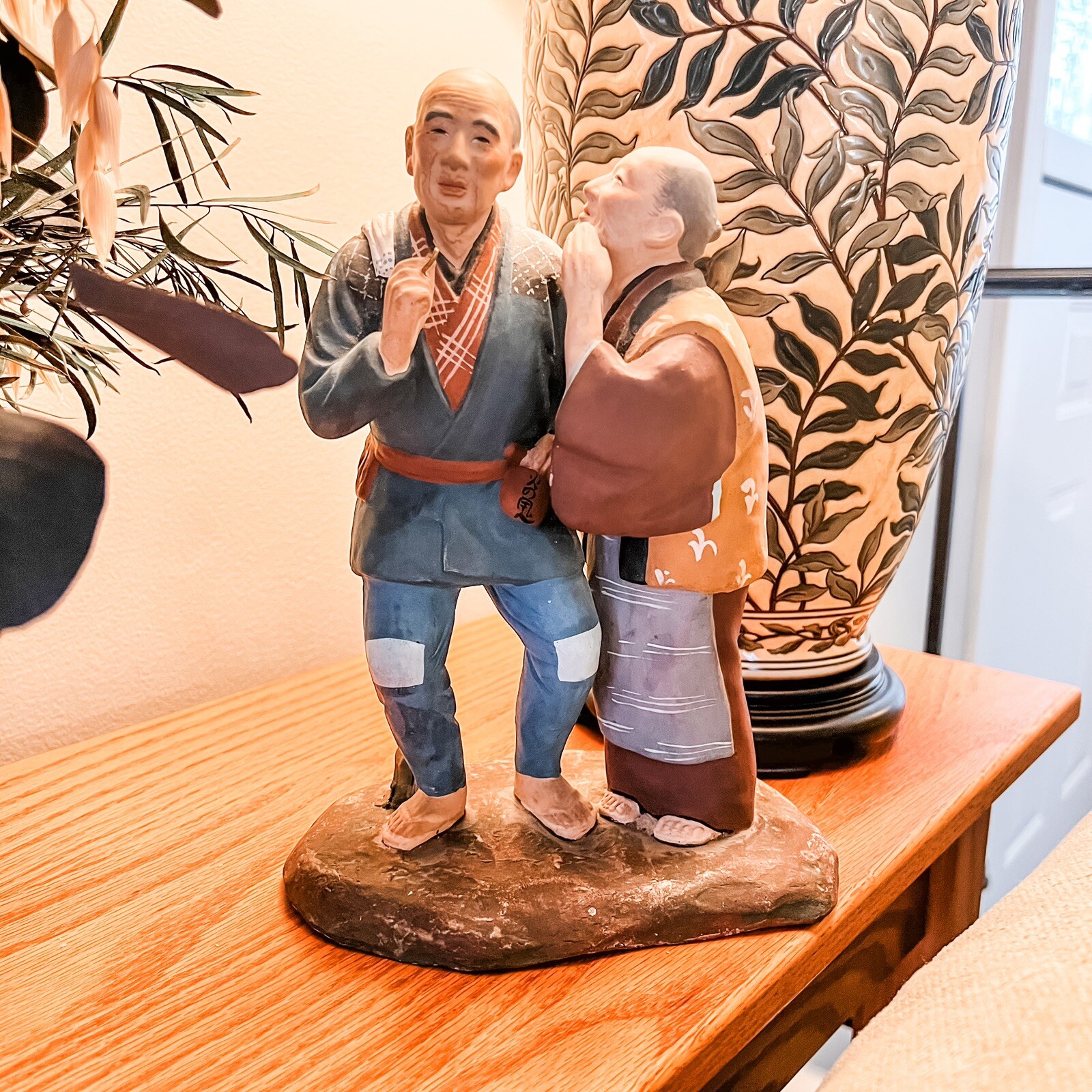 1940s-50s Japanese "Mudmen"/10" tall/Figurine/Pottery/Two Men/made in Japan