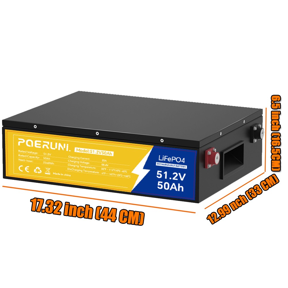 48V 50Ah LiFePO4 Lithium Battery Built-in BMS Deep Cycle for Solar RV Golf cart