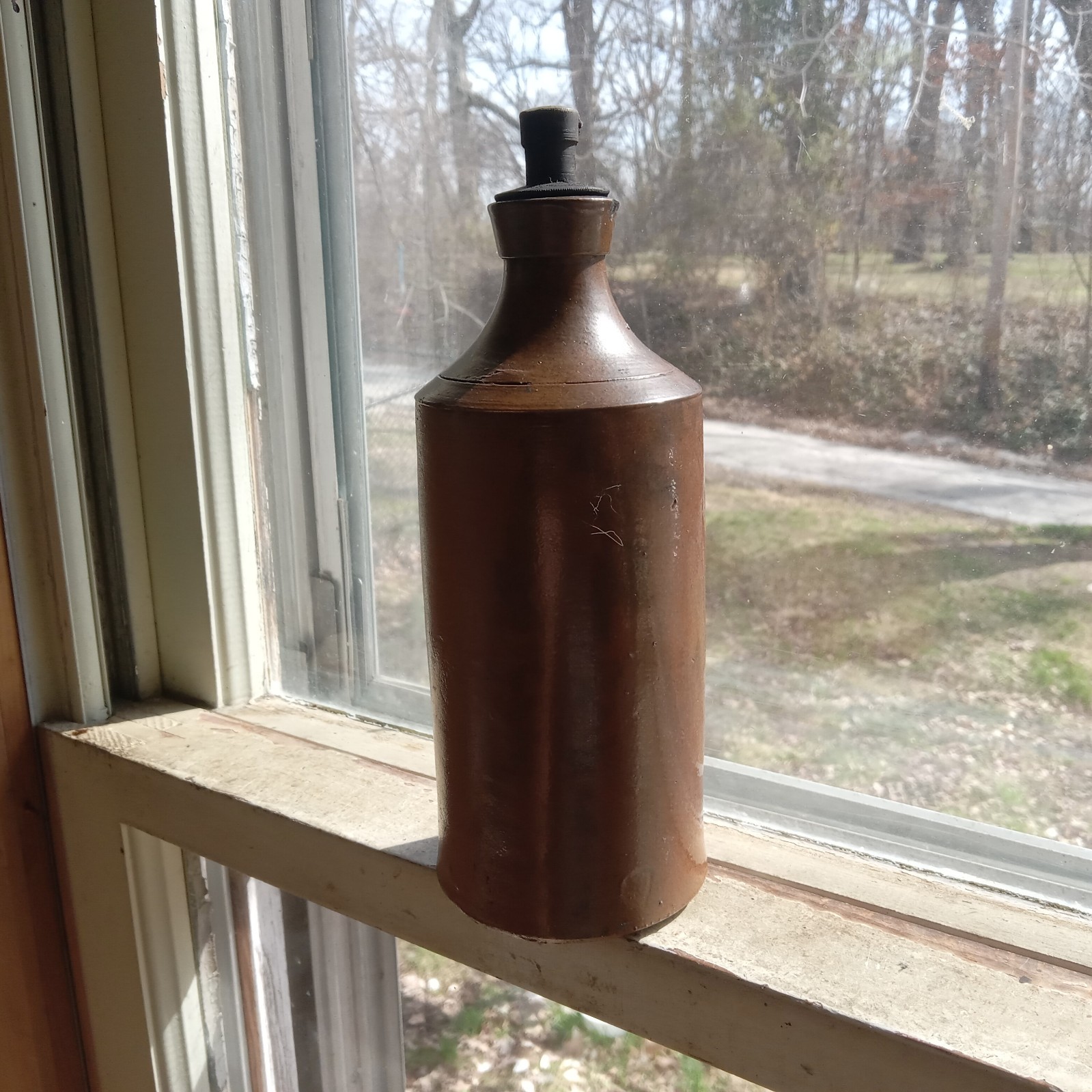 1870s STONEWARE MASTER INK BOTTLE WITH ORIGINAL METAL STOPPER