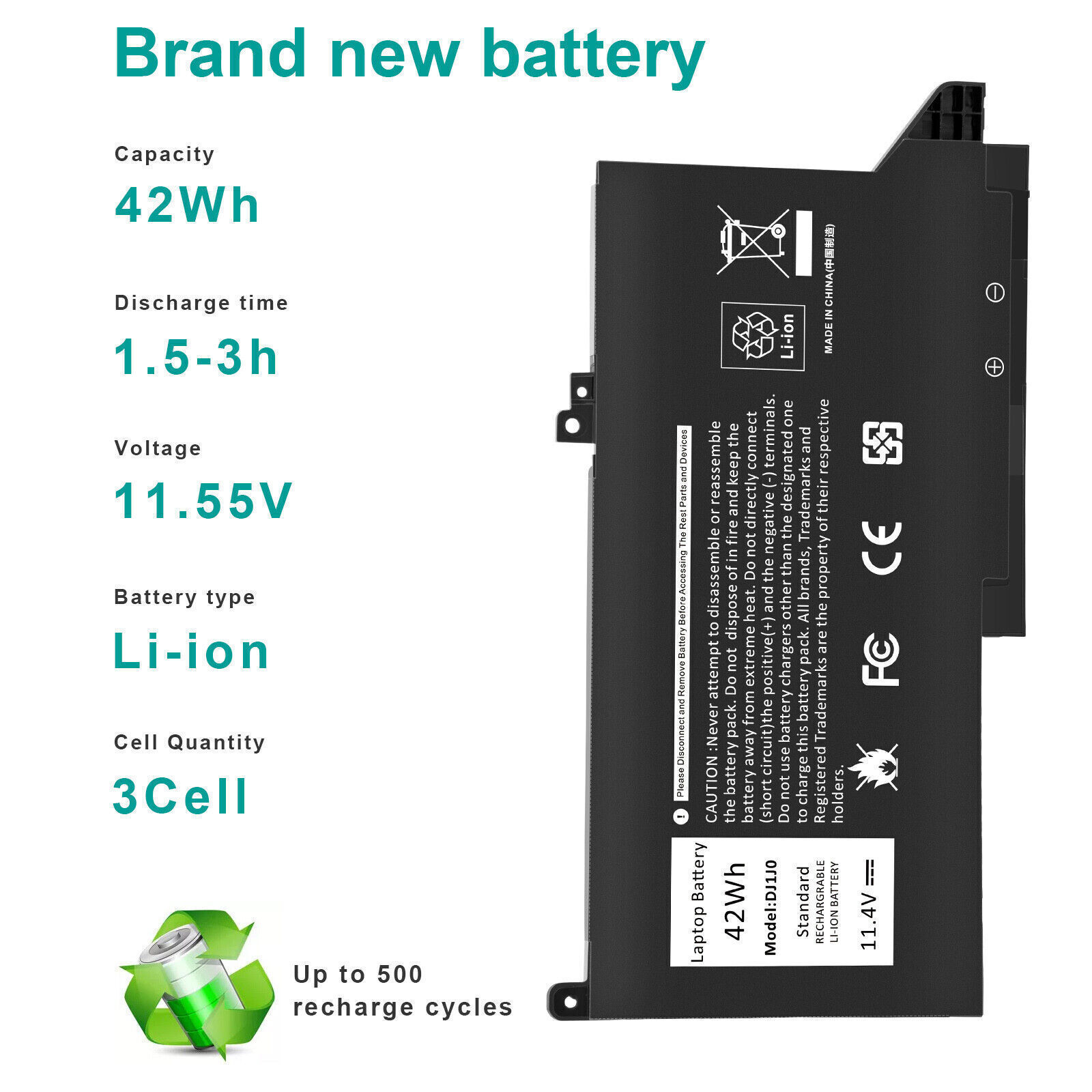 Battery DJ1J0 F3YGT For Dell Latitude 7280 7290 7380 7390 7480 7490 E7280 E7480