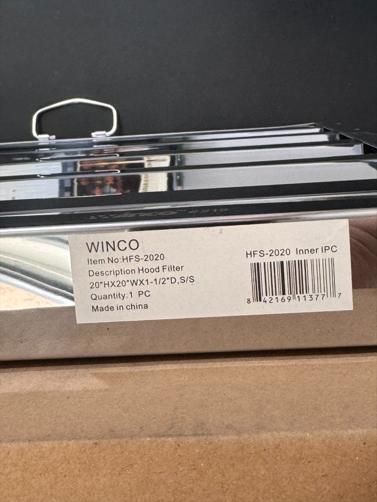 Winco HFS-2020 Stainless Hood Filter 20x20x1.5 Commercial Kitchen Vent Baffle