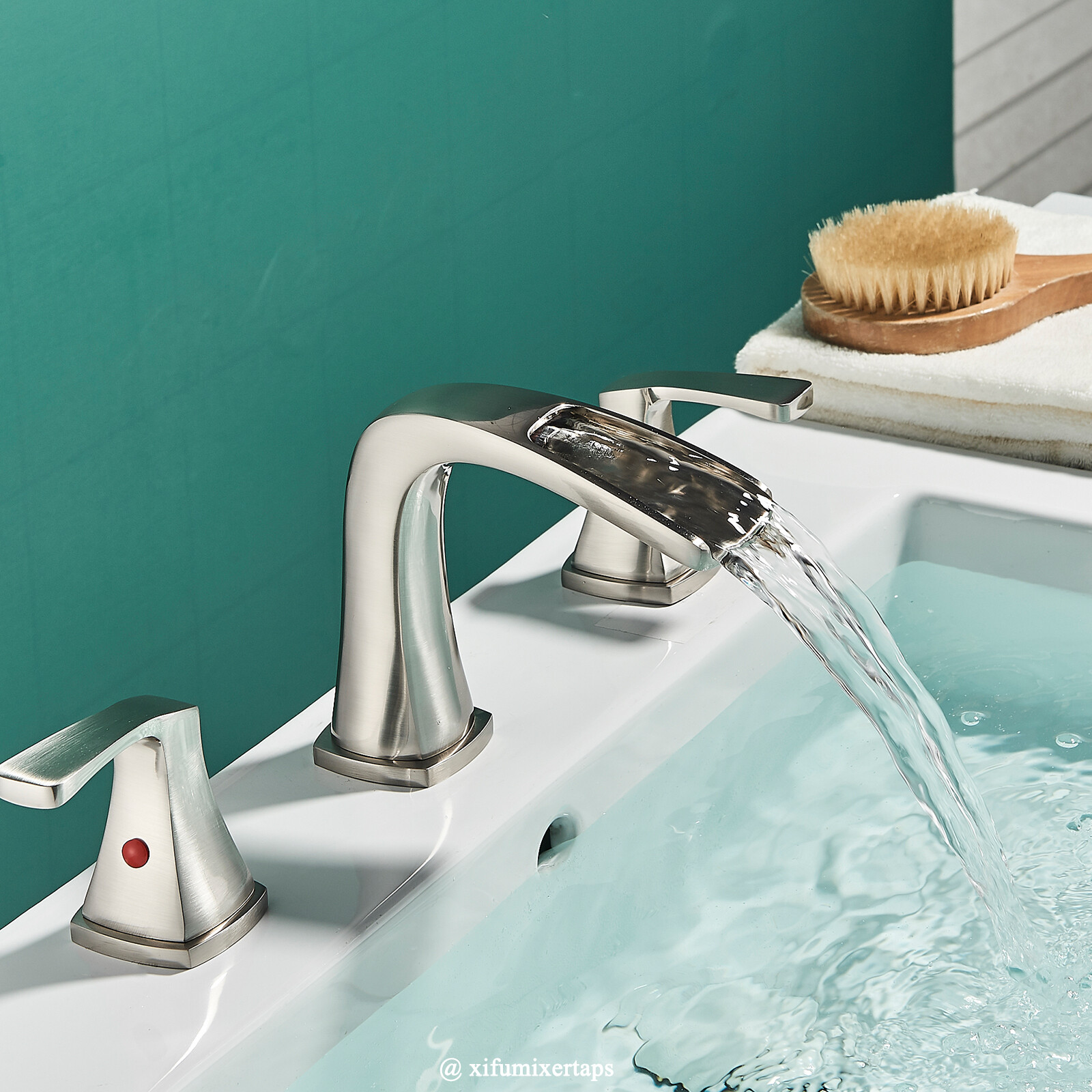 8” Widespread Waterfall Bathroom Sink Faucet 3 hole Vanity Mixer Brushed Nickel