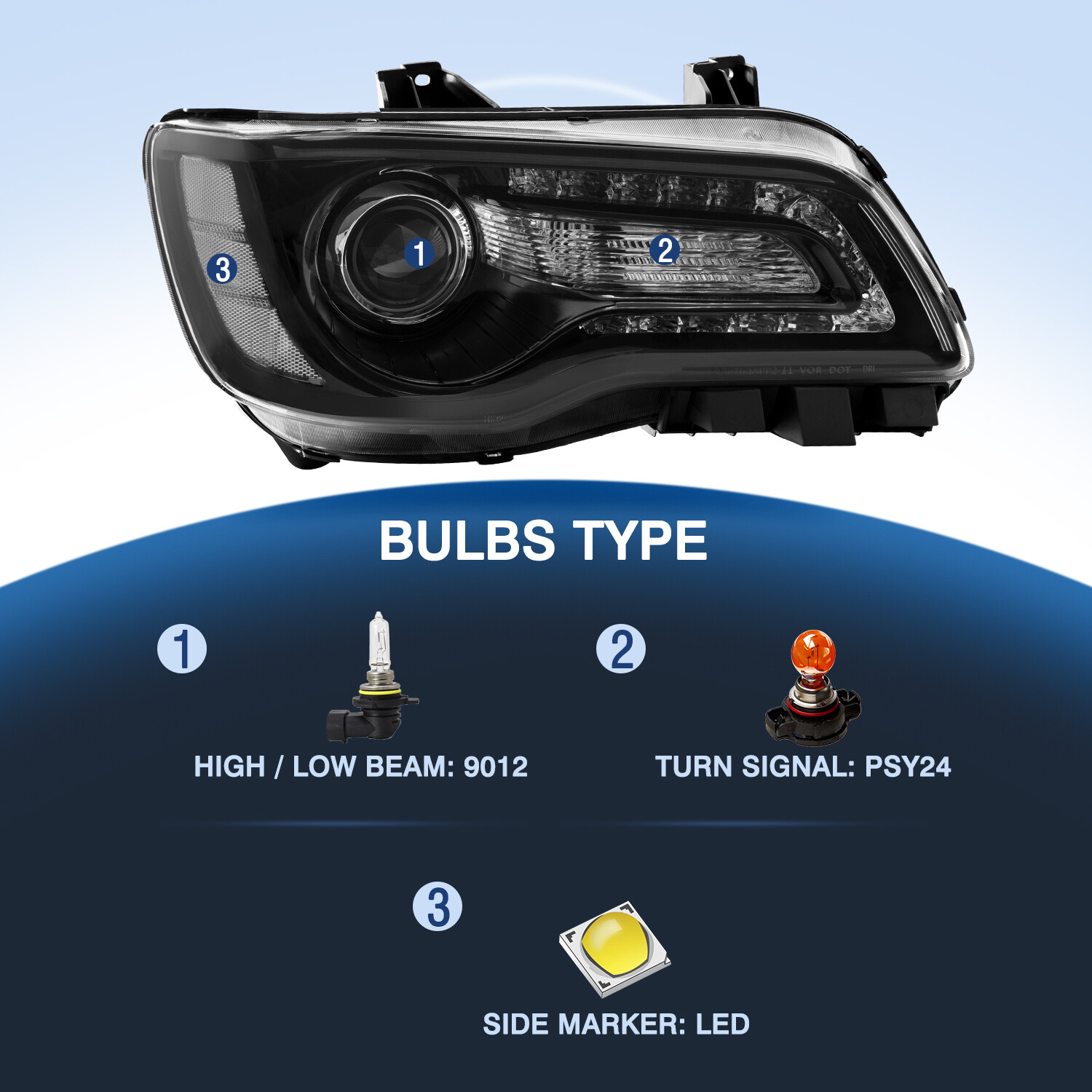 For 2011-2023 Chrysler 300 LED DRL ProjectorHeadlight Left&Right Headlamp W/Bulb