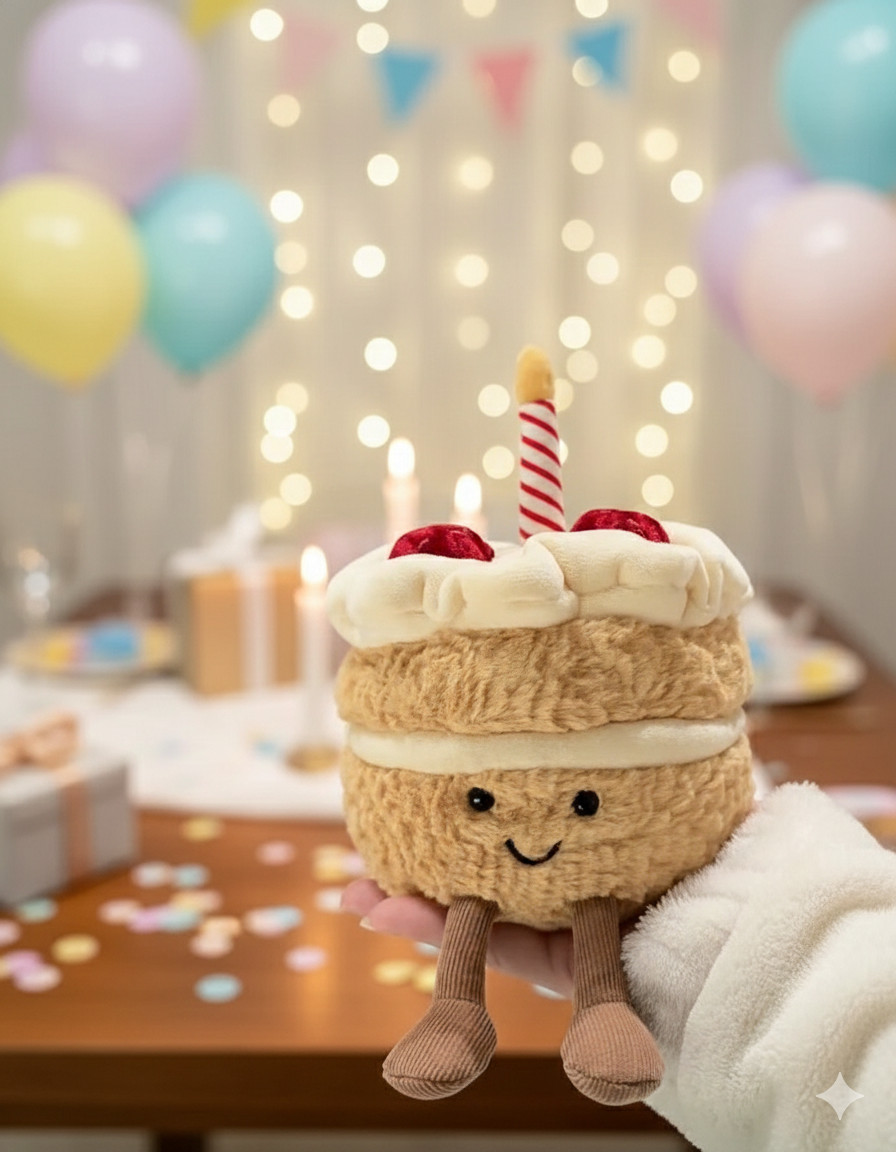 Jellycat Amuseables Birthday Cake Strawberry Plush Doll NWT w/ Bag