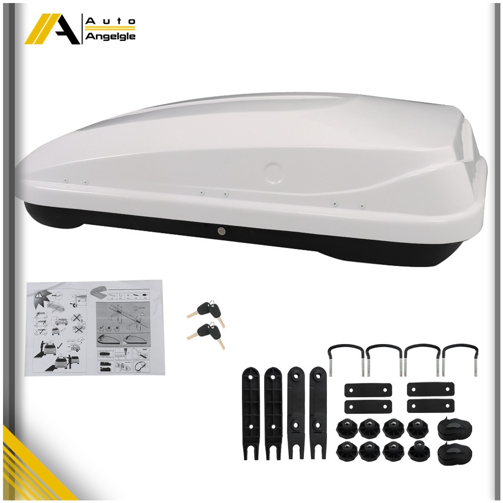 White 14 ft3 ABS Car Roof Top Box Cargo Luggage Carrier 2 Locks Toolless Install