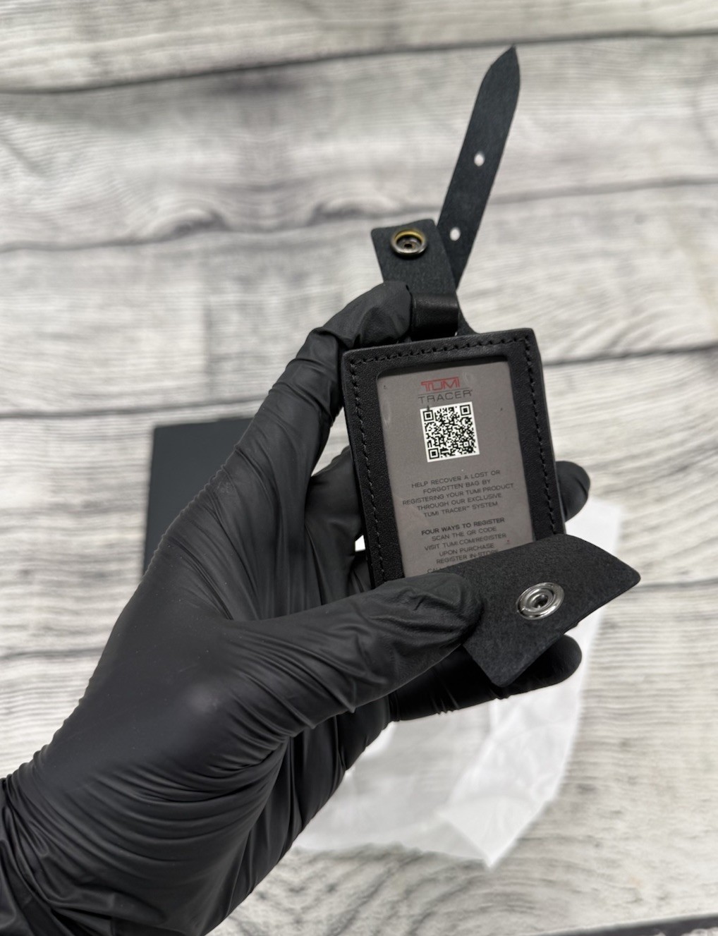 NEW TUMI Black / Red Leather Name Tag For Any TUMI Luggage Bag Backpack