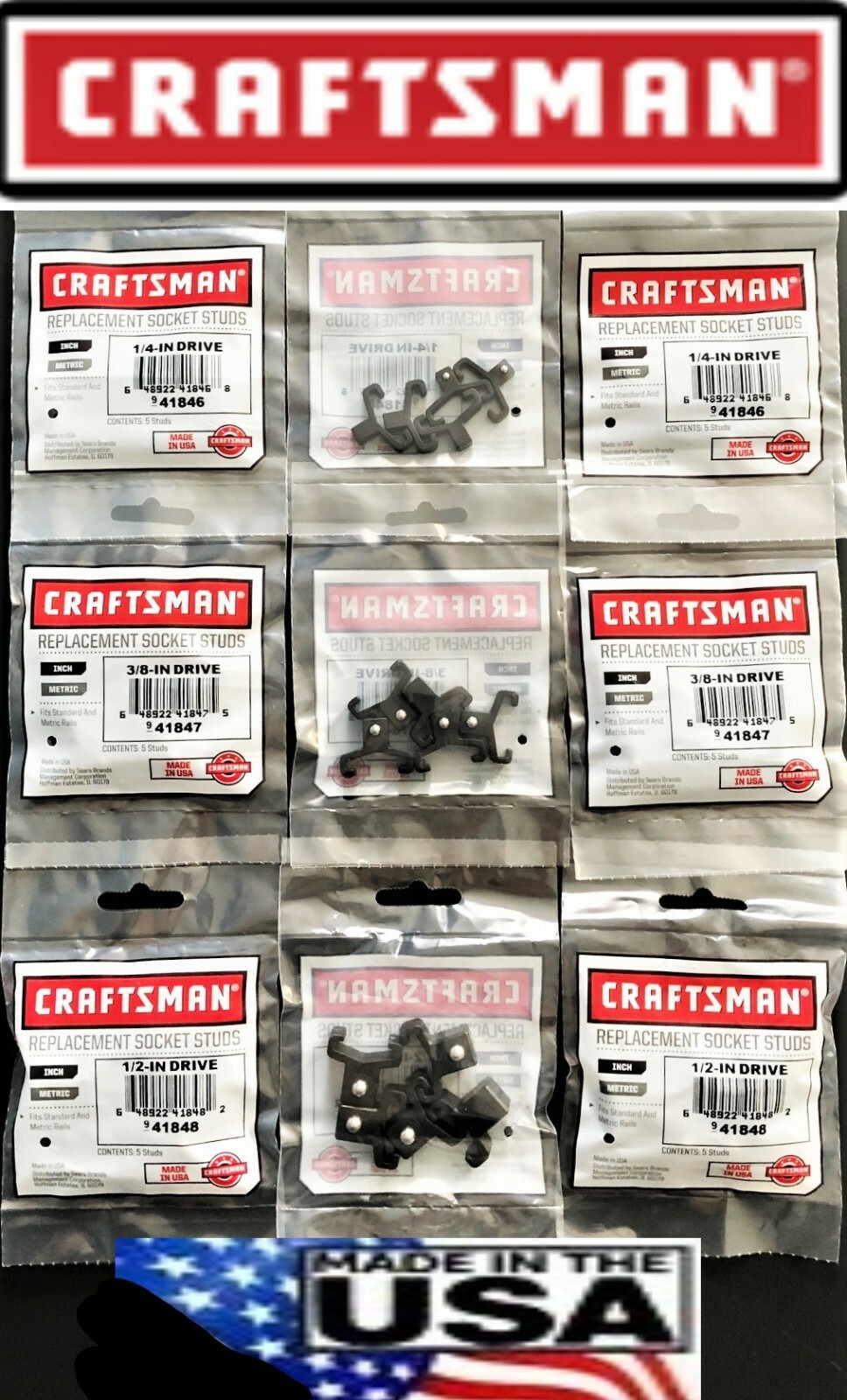45 CRAFTSMAN 1/4" 3/8" 1/2" BLACK REPLACEMENT SOCKET STUDS RACK RAIL CLIPS USA