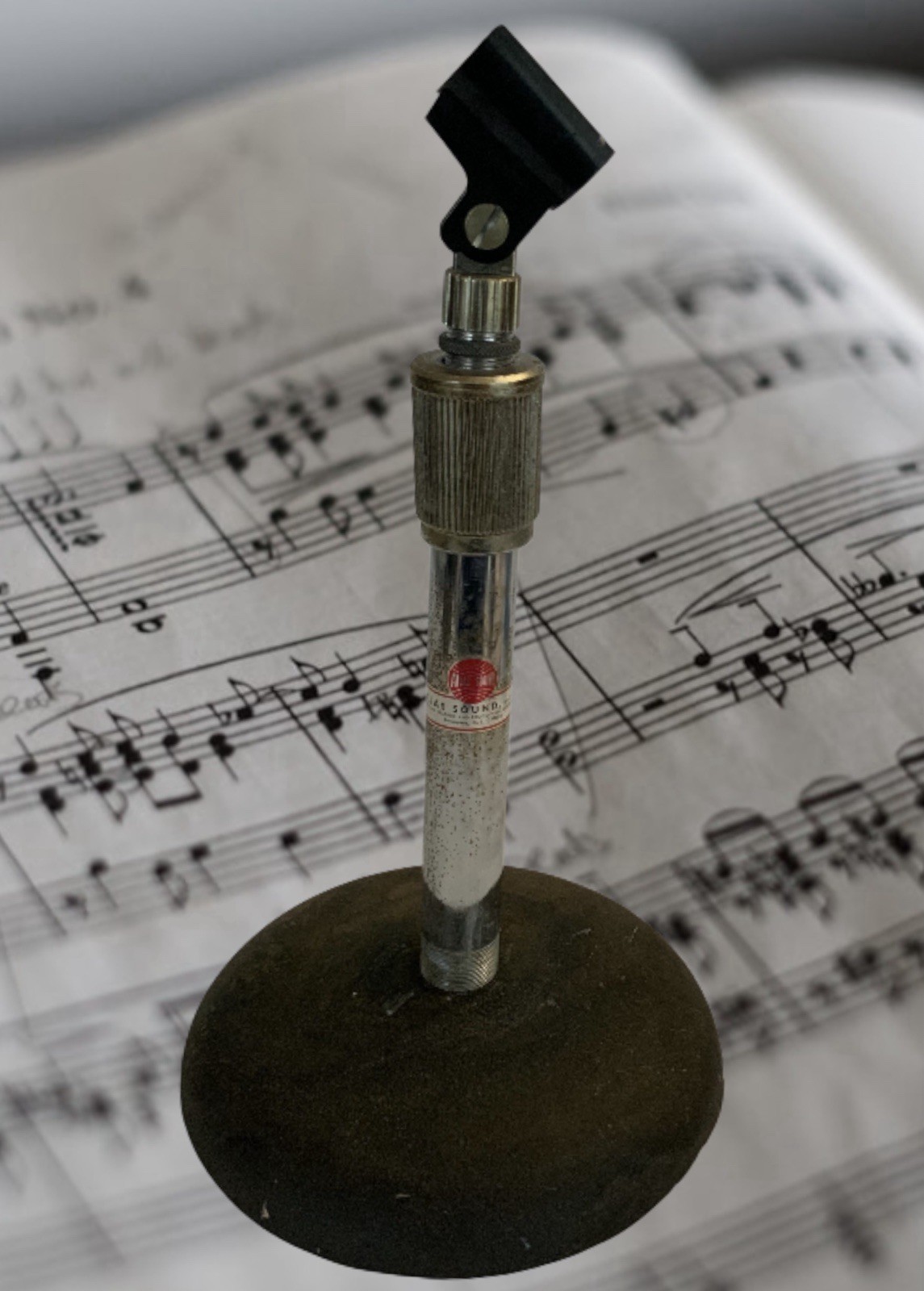 Vtg MCM Atlas Sound Adjustable Desk/Tabletop Microphone Stand-Cast Iron Base🅱️