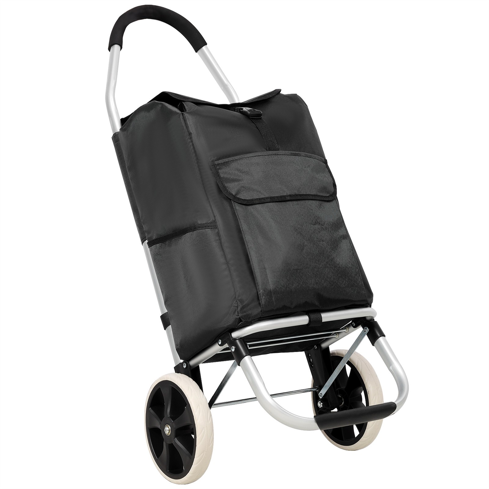 Trolley Dolly Foldable Shopping Grocery Cart with Wheels and Removable Bag
