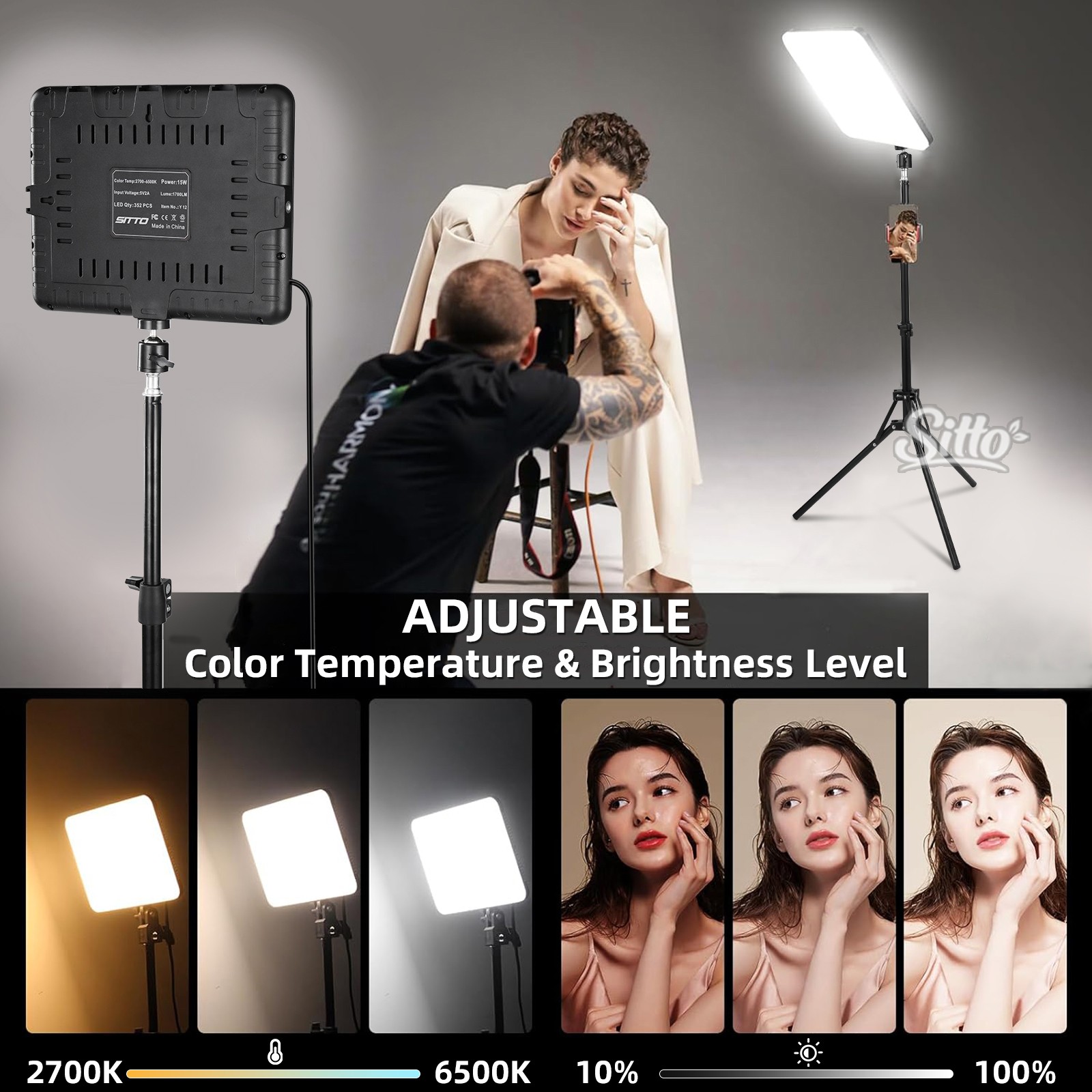 2x LED Video Light Kit Studio Dimmable Photo Tripod Photography Lighting Kit