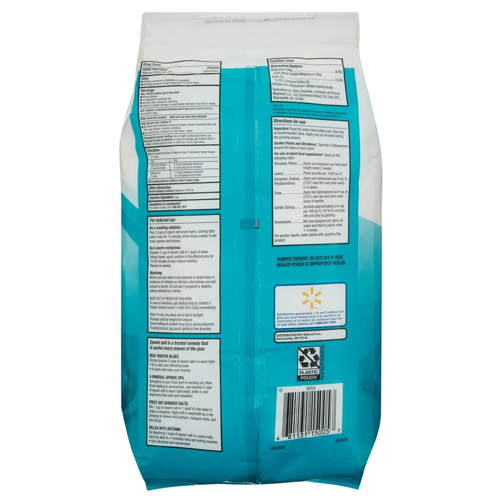 Equate Epsom Salt, Magnesium Sulfate, 128 oz (8lb), Unscented