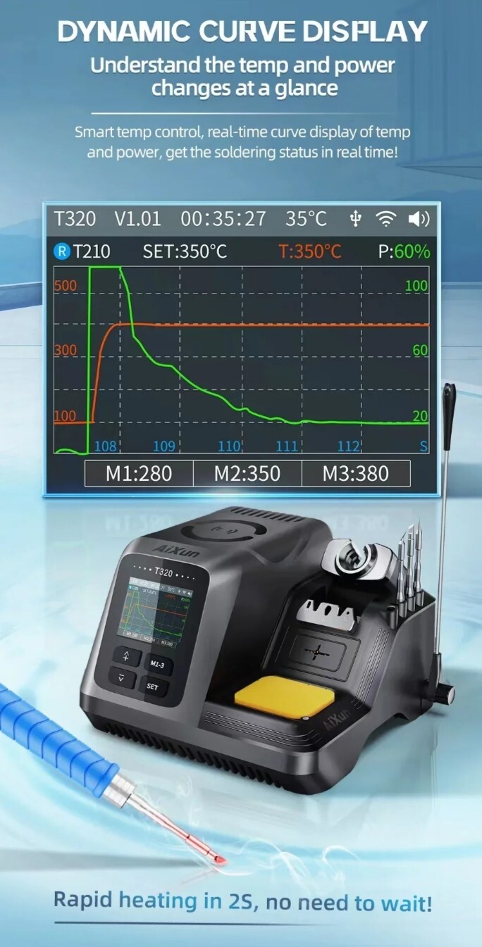 JCID AIXUN T320 Smart Soldering Station With T210 and T245, 2 Handles 6 Tips