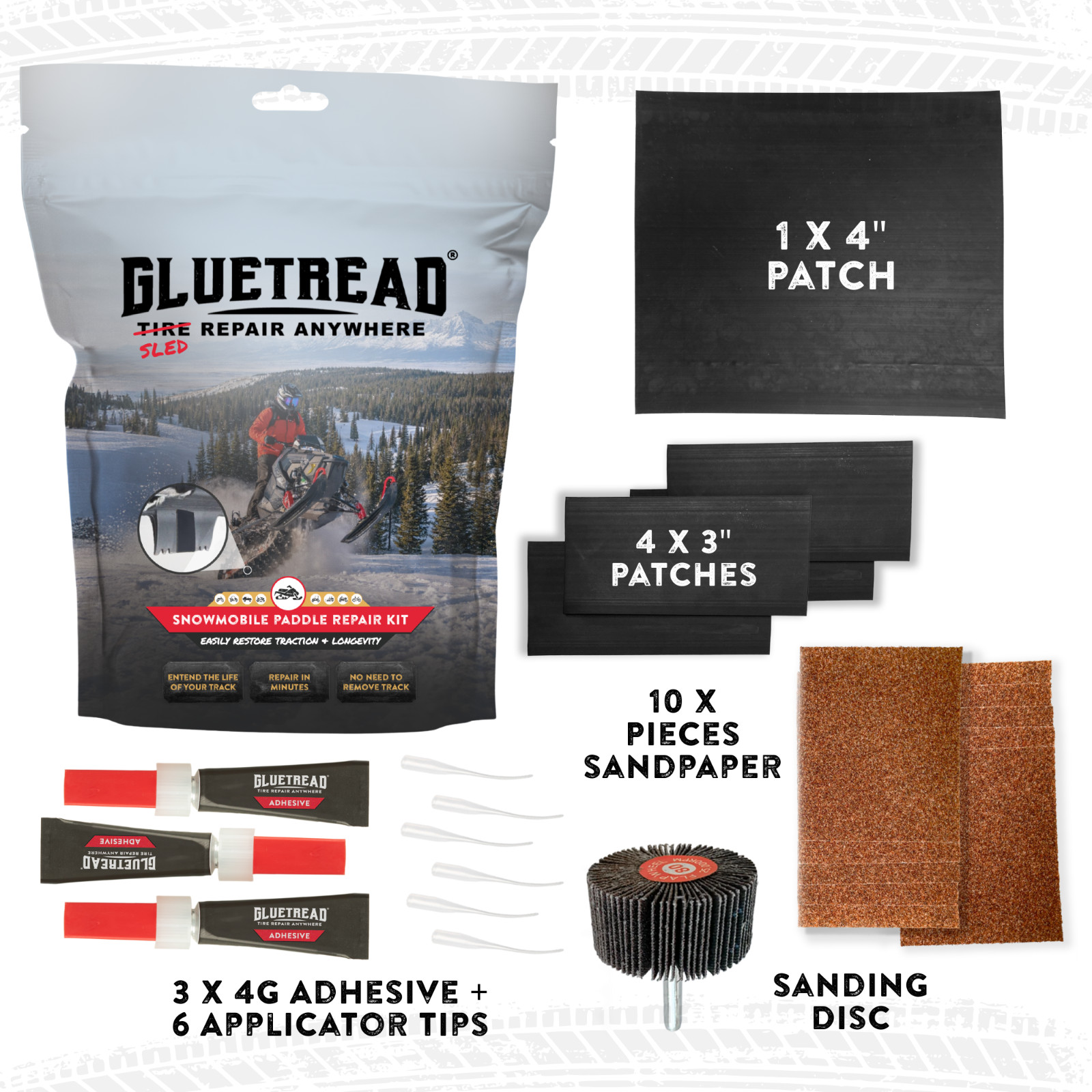 GlueTread Snowmobile Paddle Repair Kit-Reinforce & Repair Torn Snowmobile Paddle