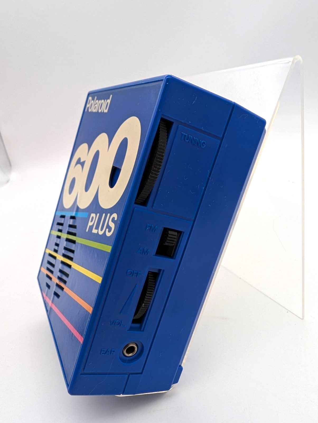 Vintage Polaroid 600 Plus Blue AM FM Promotional Radio With Box Tested - WORKS