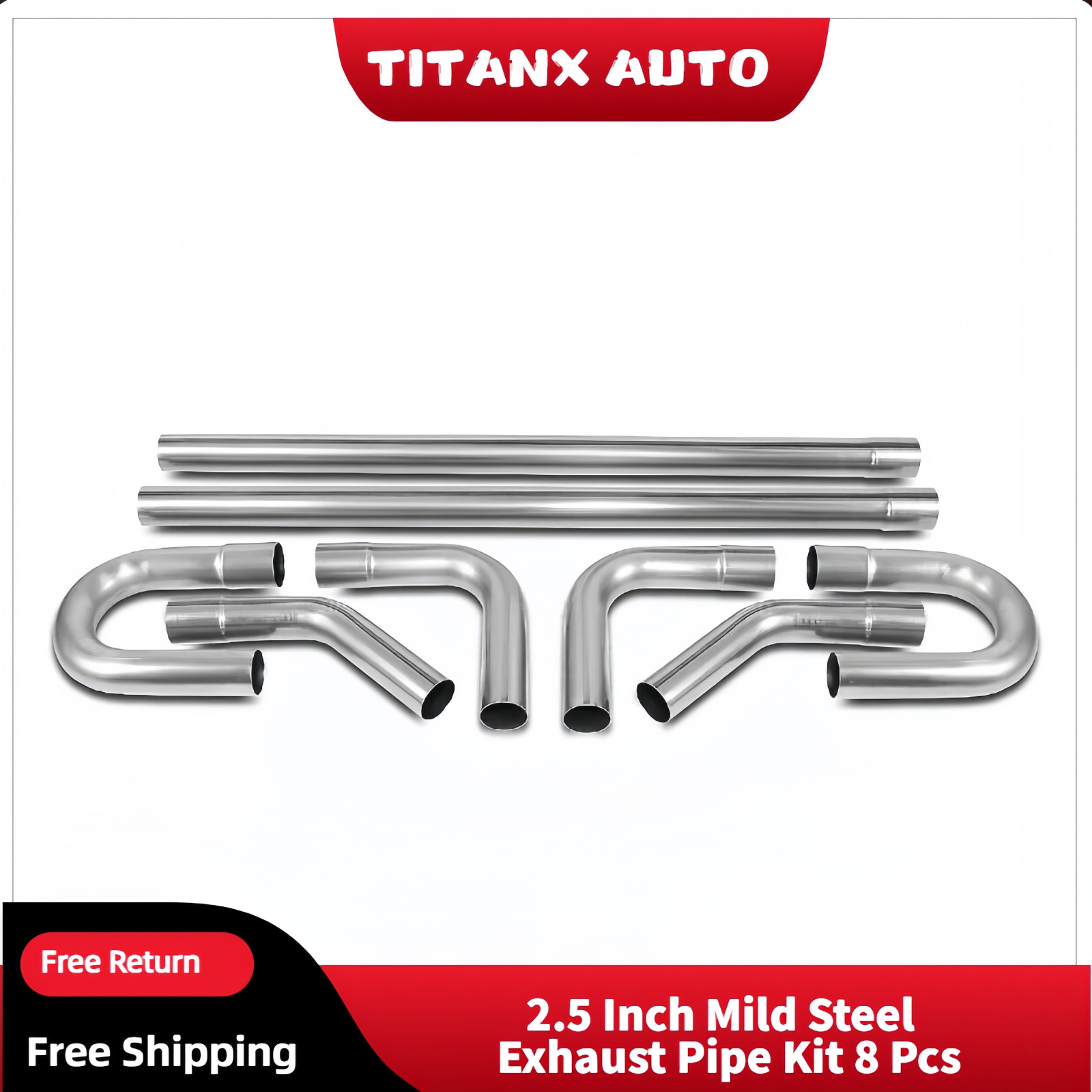 2.5” Inch Custom Exhaust Pipe Kit Tubing Mandrel Bend Straight U 90° Piping 8PCS