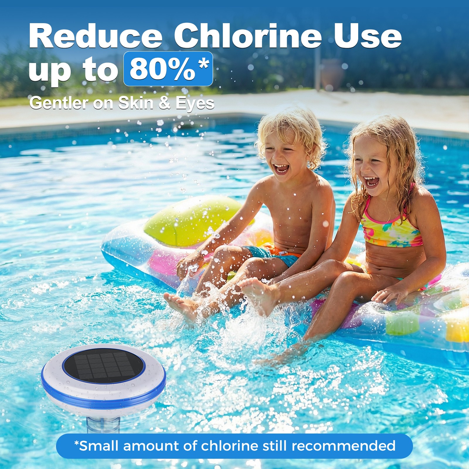 Solar Pool Ionizer Chlorine-Free Water Purifier w/Algae Cleaner Up to 35,000 Gal