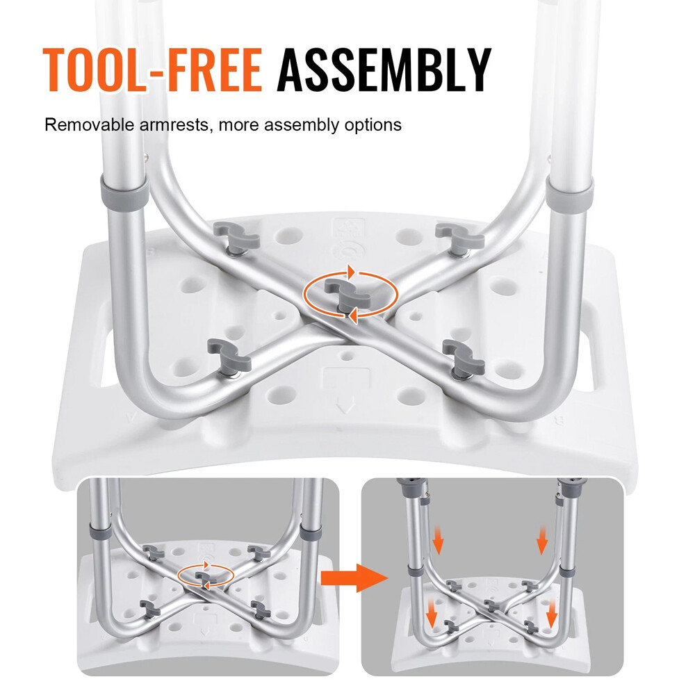 Shower Chair Seat 350lb Bath Stool Padded Height Adjustable Bathtub Seat Bench