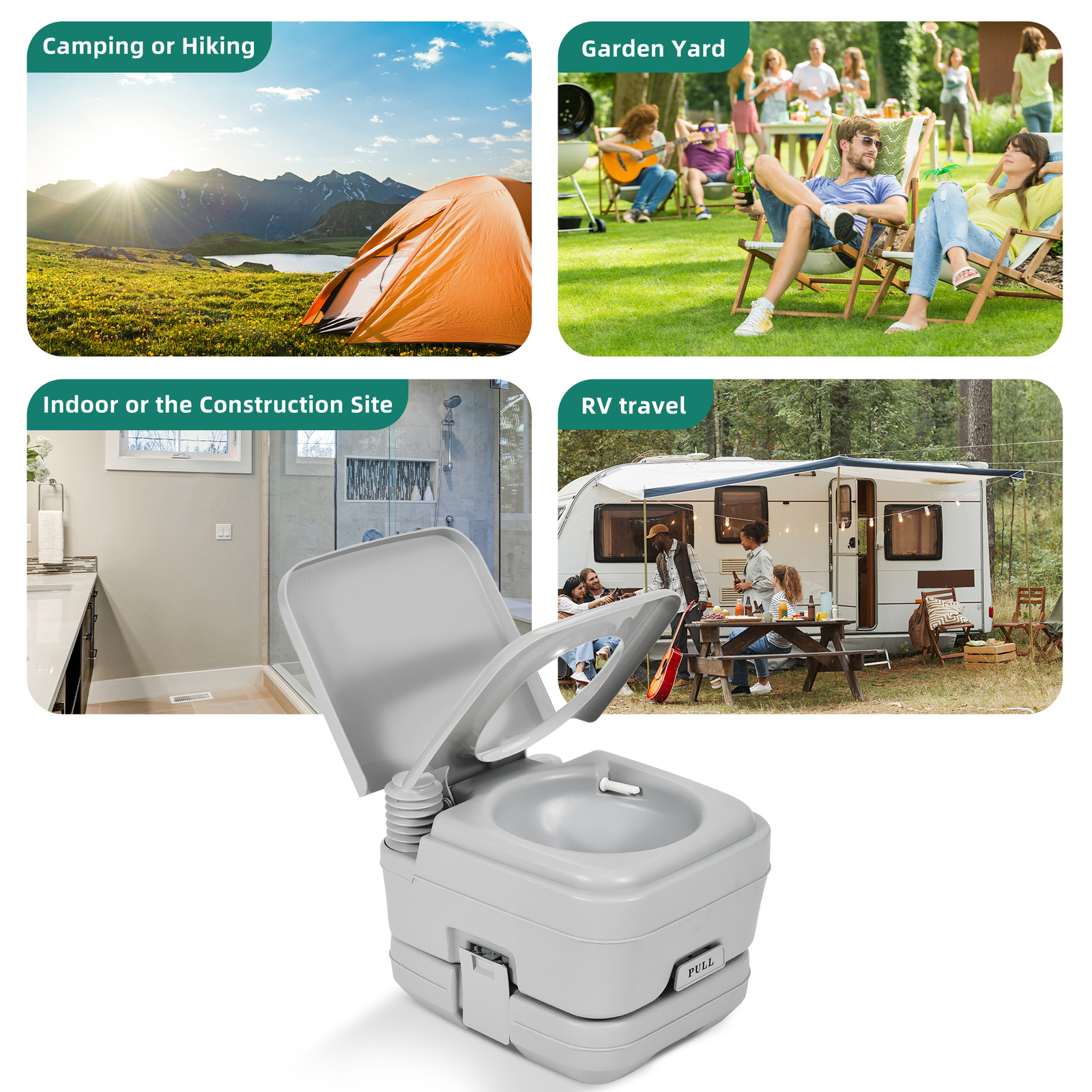 2.6 Gallon 10L Portable Toilet Flush Commode Potty Outdoor Indoor Travel Camping