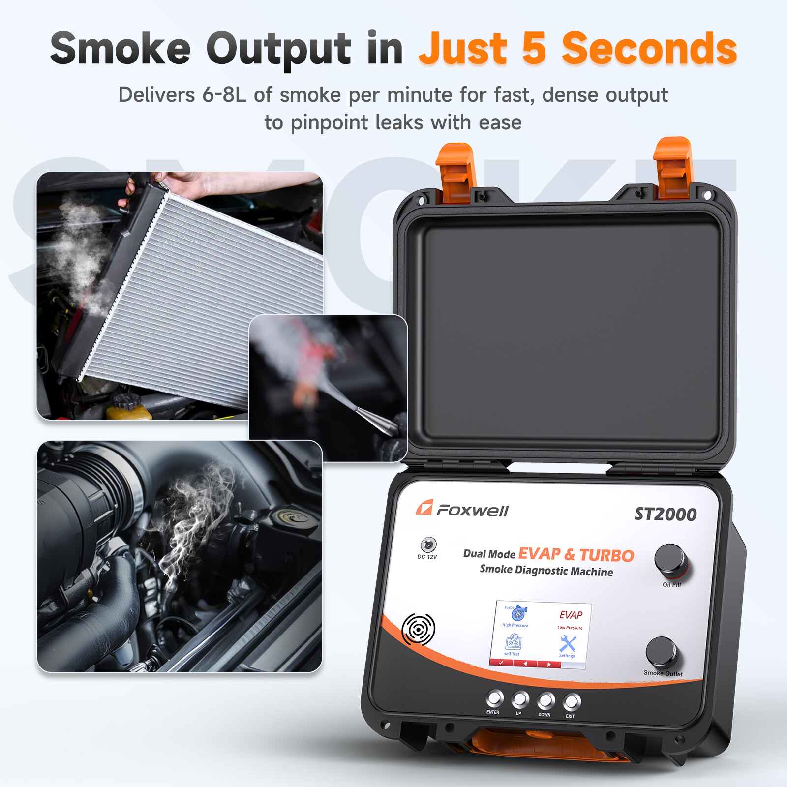 FOXWELL ST2000 Auto EVAP Turbo Leak Detector Smoke Machine with 4" LCD Screen