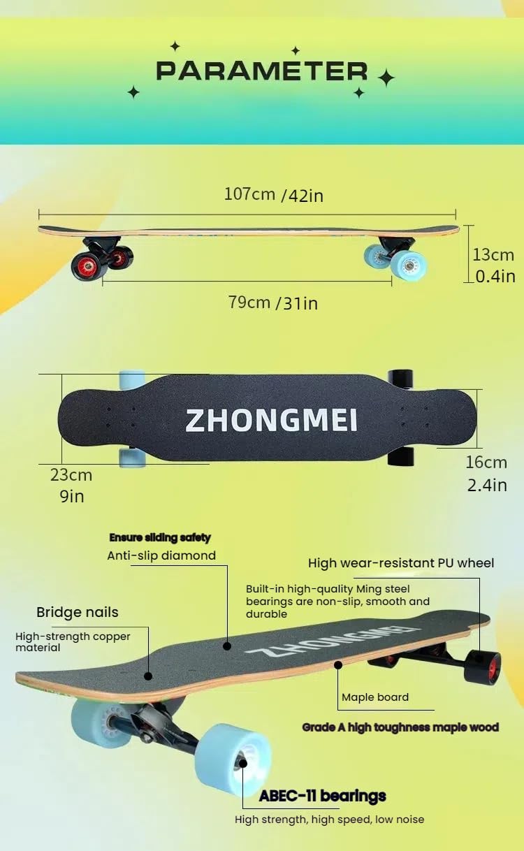 Customizable Patterns Supported， ProfessionalGrade AllRound Longboard，42Inch ...