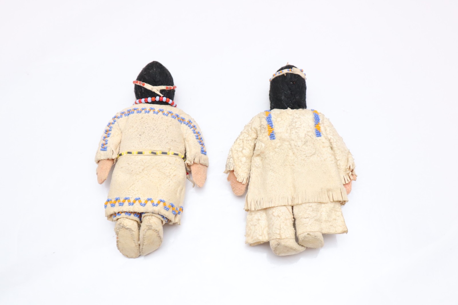 SET 2 VTG Native American Dolls Beaded Sioux Indian W Leather Couple Fridge 7"