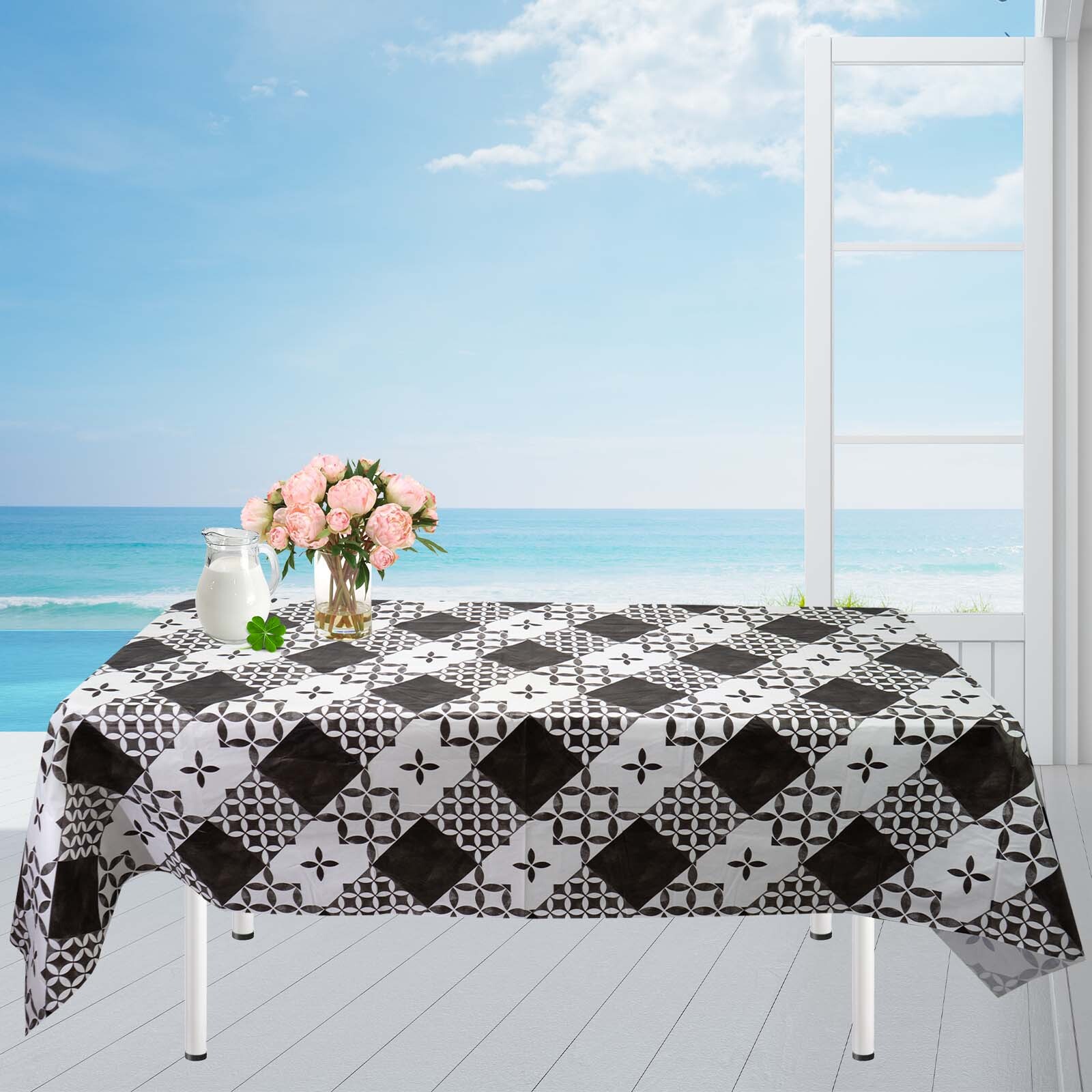 Rectangle Vinyl Flannel Backed Tablecloths Heavy Duty Waterproof Table Cover