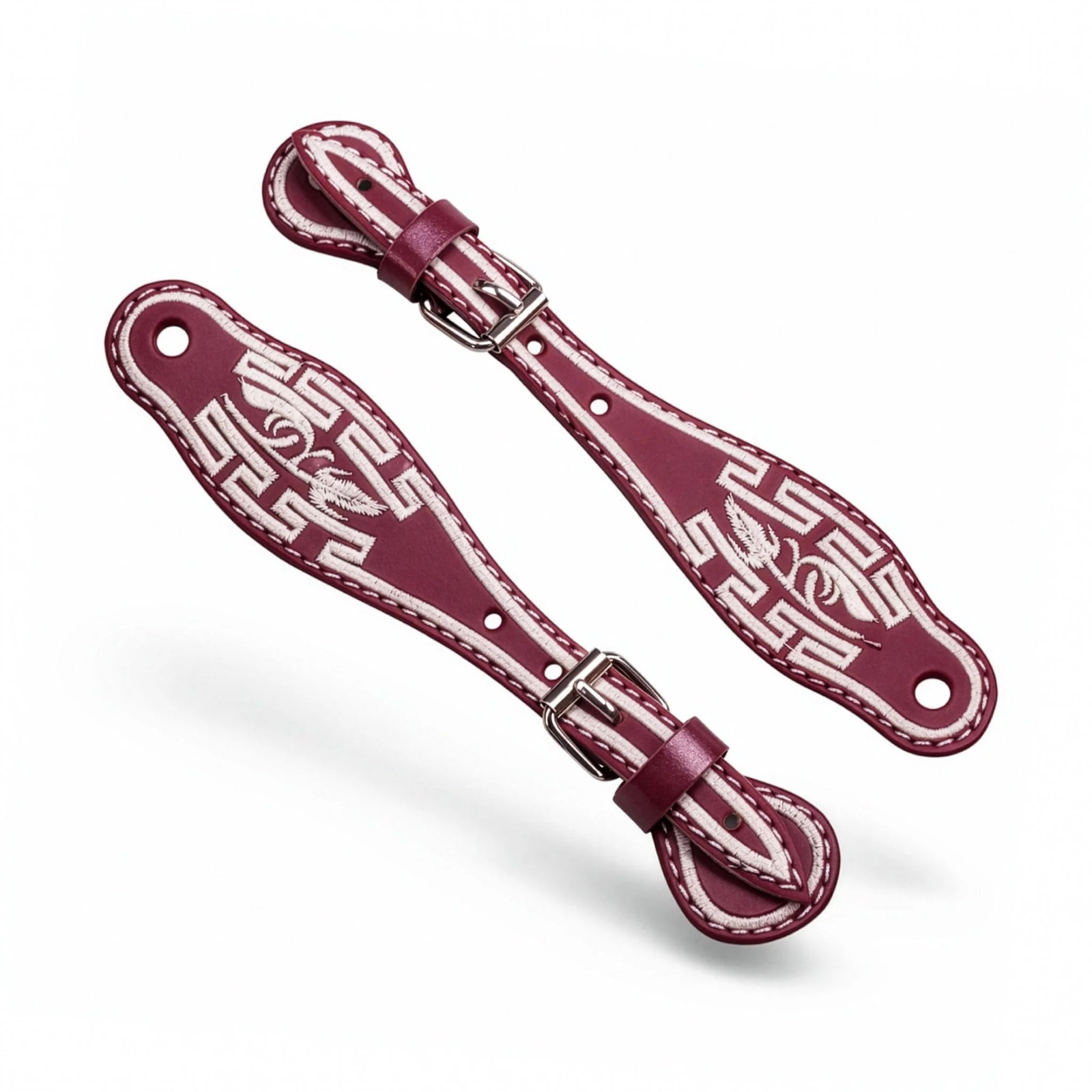 Vino Charro Leather Bordado Espuelas Correones | Mexican Embroidered Spur Straps