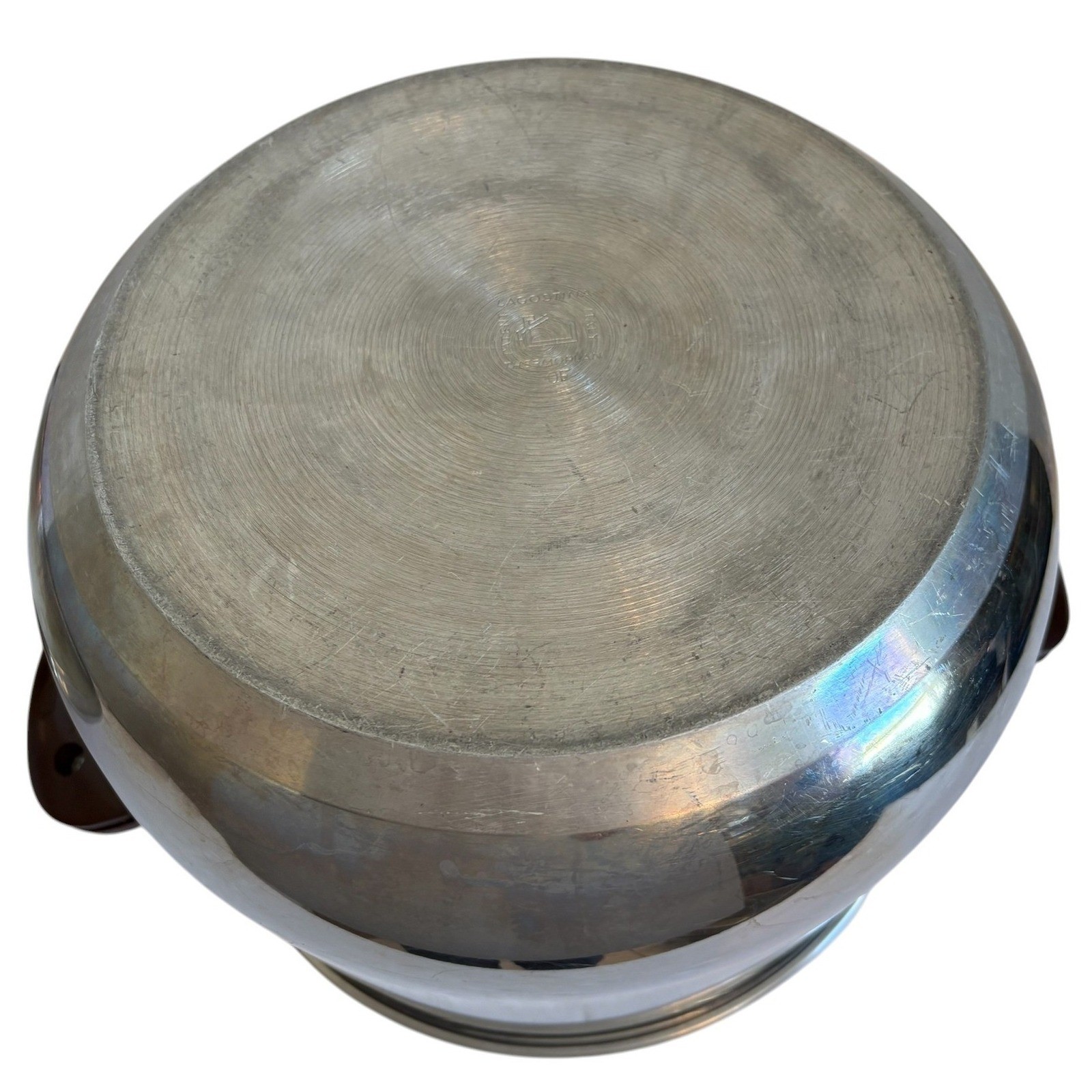 Lagostina Thermoplan Stainless Steel 8QT Stockpot Lid Italy Vintage Brown Handle