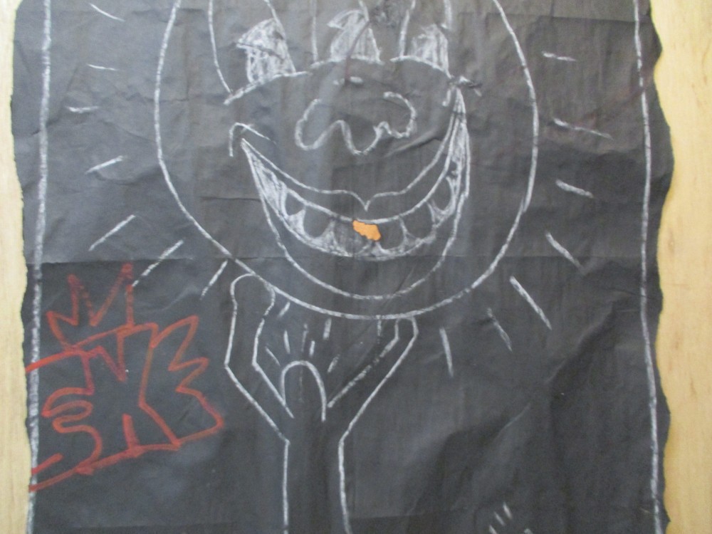 SUBWAY DRAWING chalk on black paper NYC 1980s Urban Art Graffiti - KEITH HARING