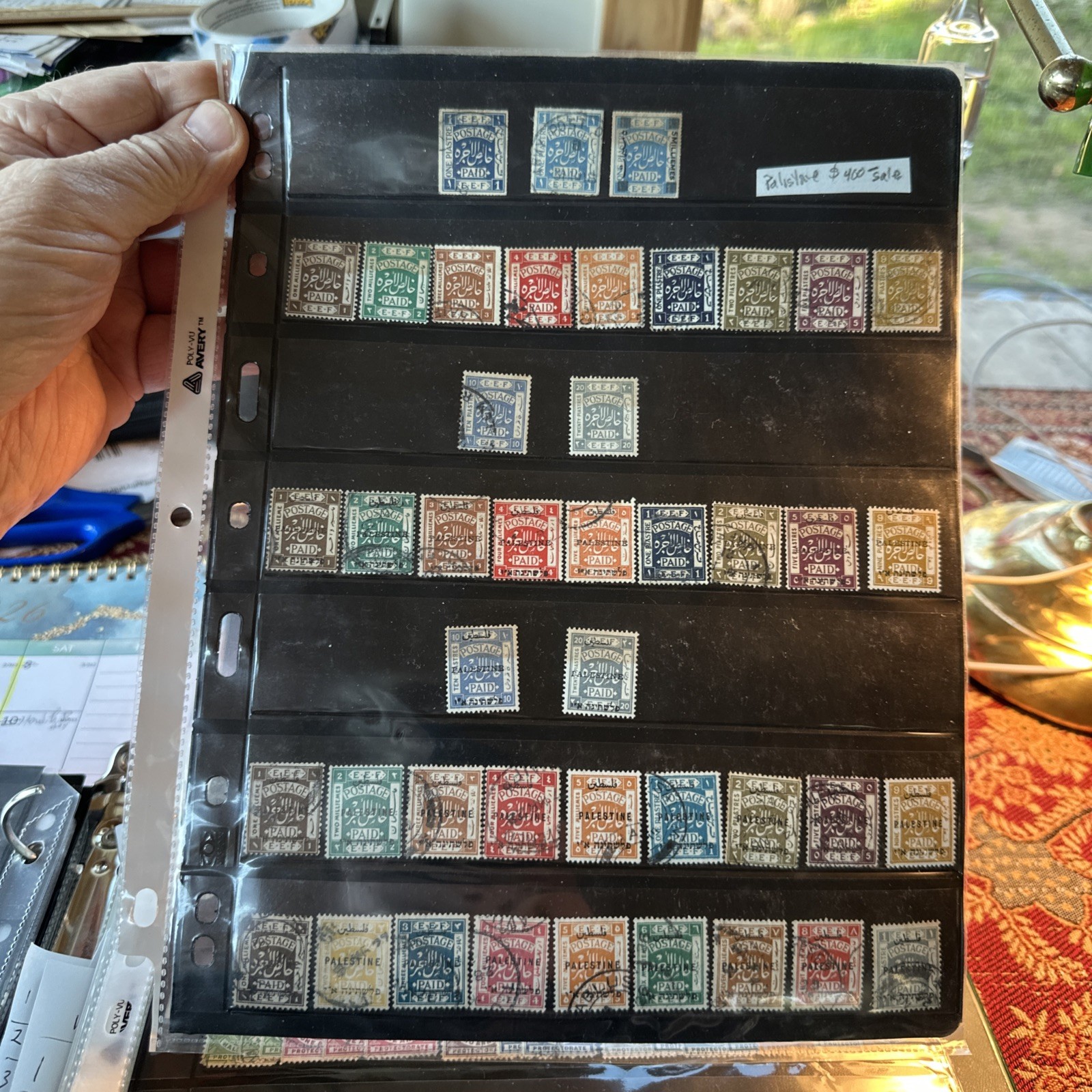 PALESTINE COLLECTION #1-J20  (British Mandate) 1918-  97 Stamps,  2 Pages Photos