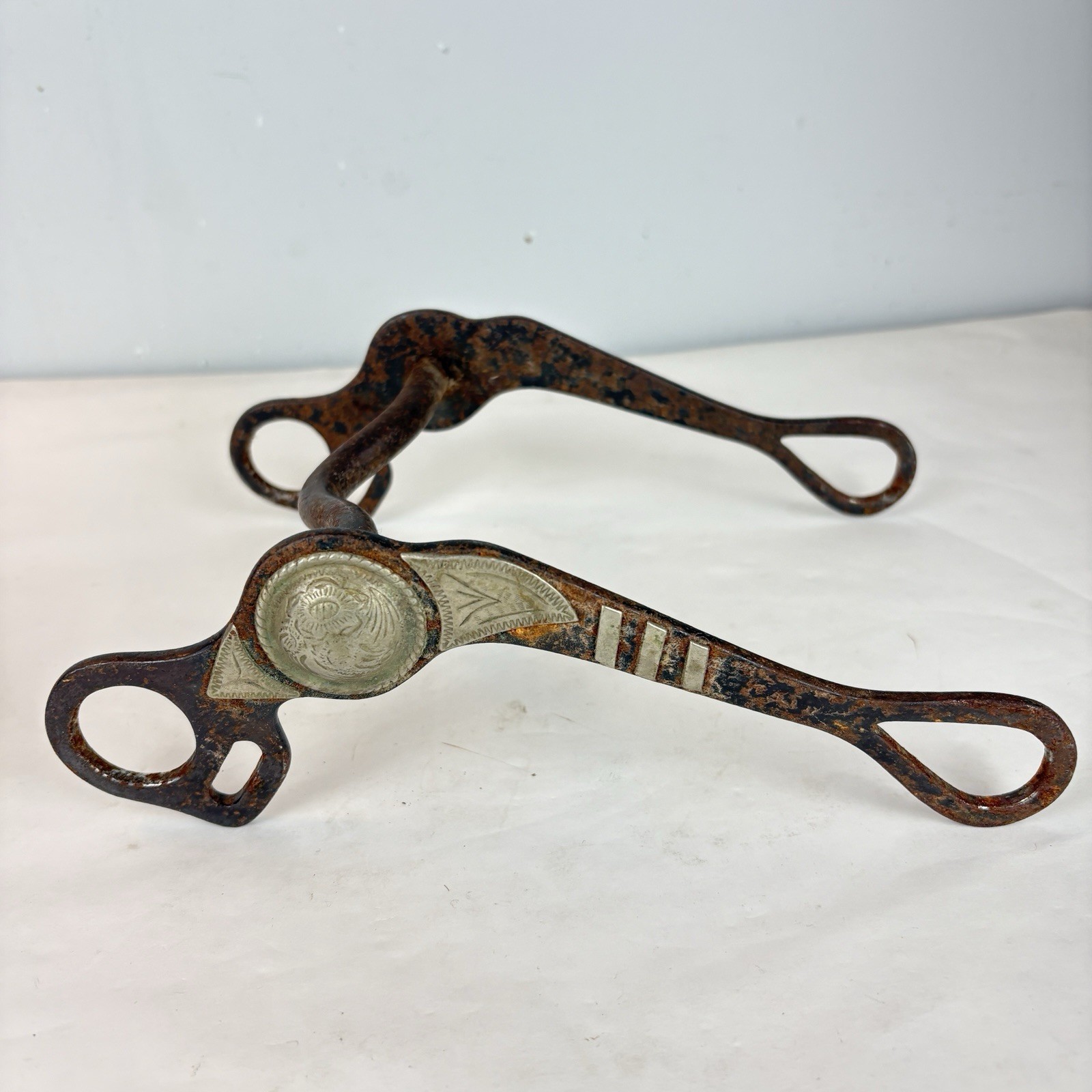 Engraved Silver Horse Show Bit Antique Vintage Western Decorative