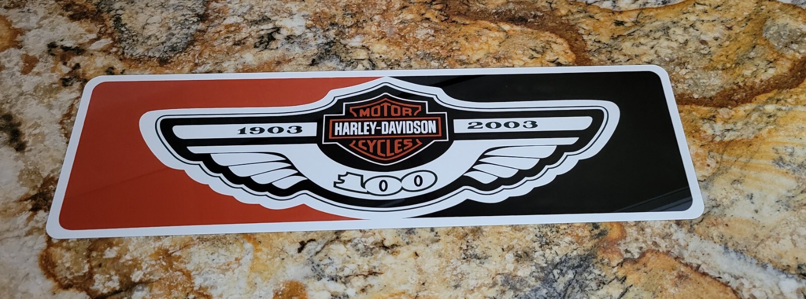 Harley Display aluminum Sign  6" x 24" 100th Anniversary.