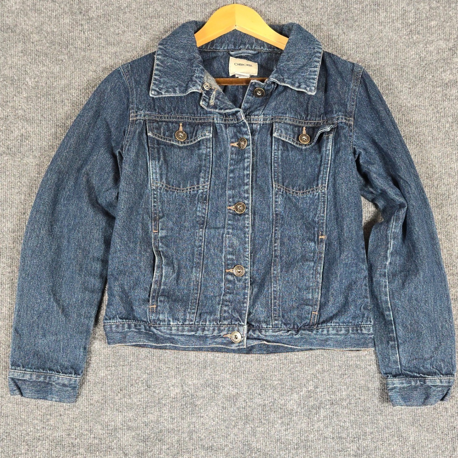 Cherokee Girls Denim Jacket Blue Button Front Trucker Style XL 14 16