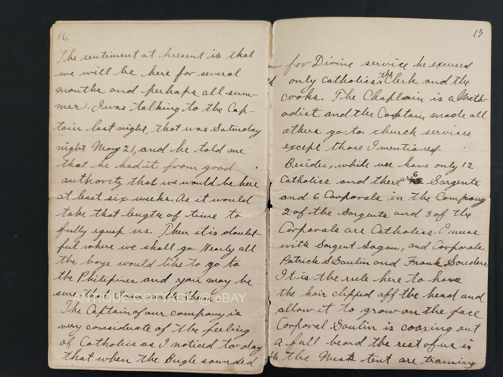 1898 antique DIARY SPANISH AMERICAN WAR soldier 20 pages military