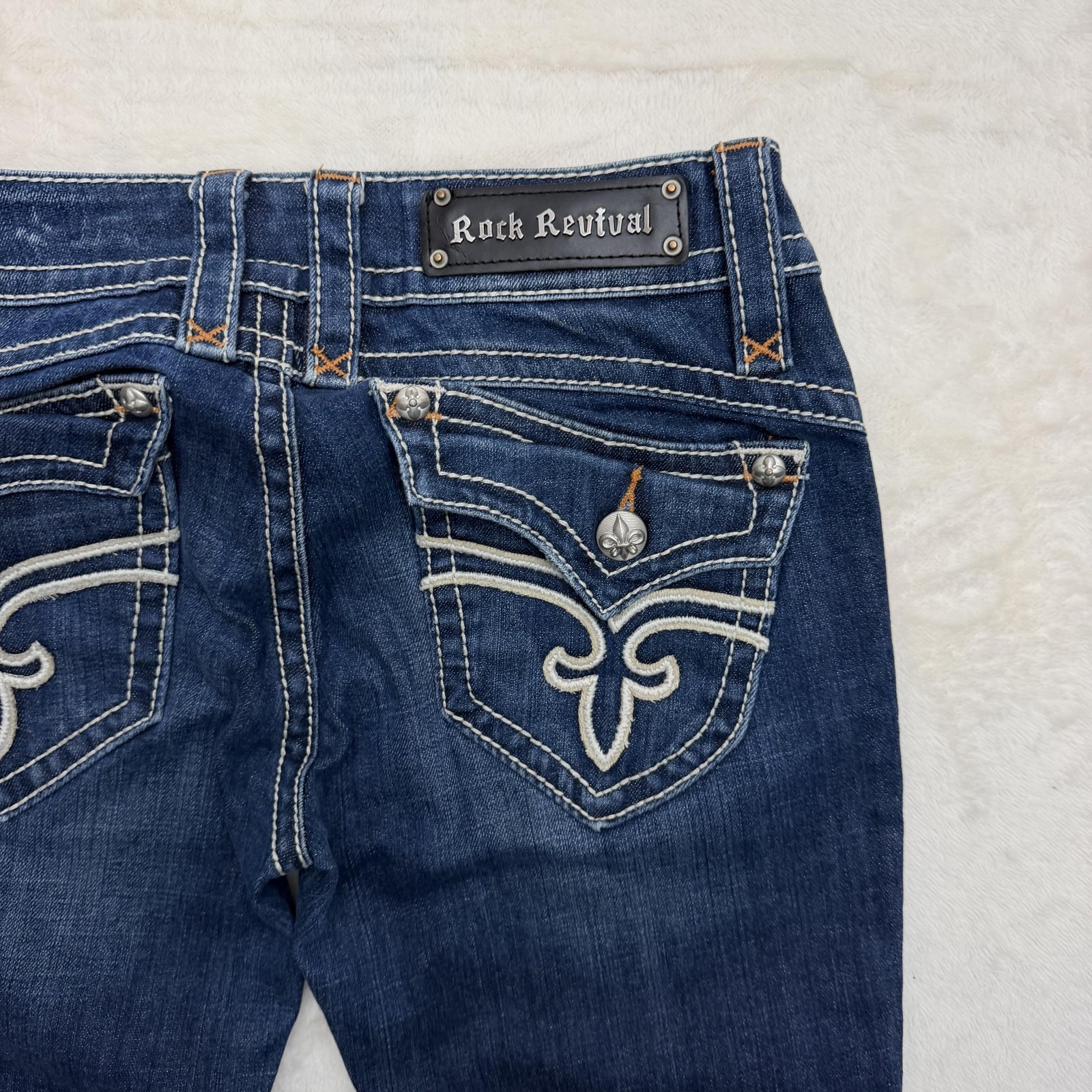 Rock Revival Stephanie Boot Jeans Womens 30x34 Bootcut Embroidered Pockets Denim