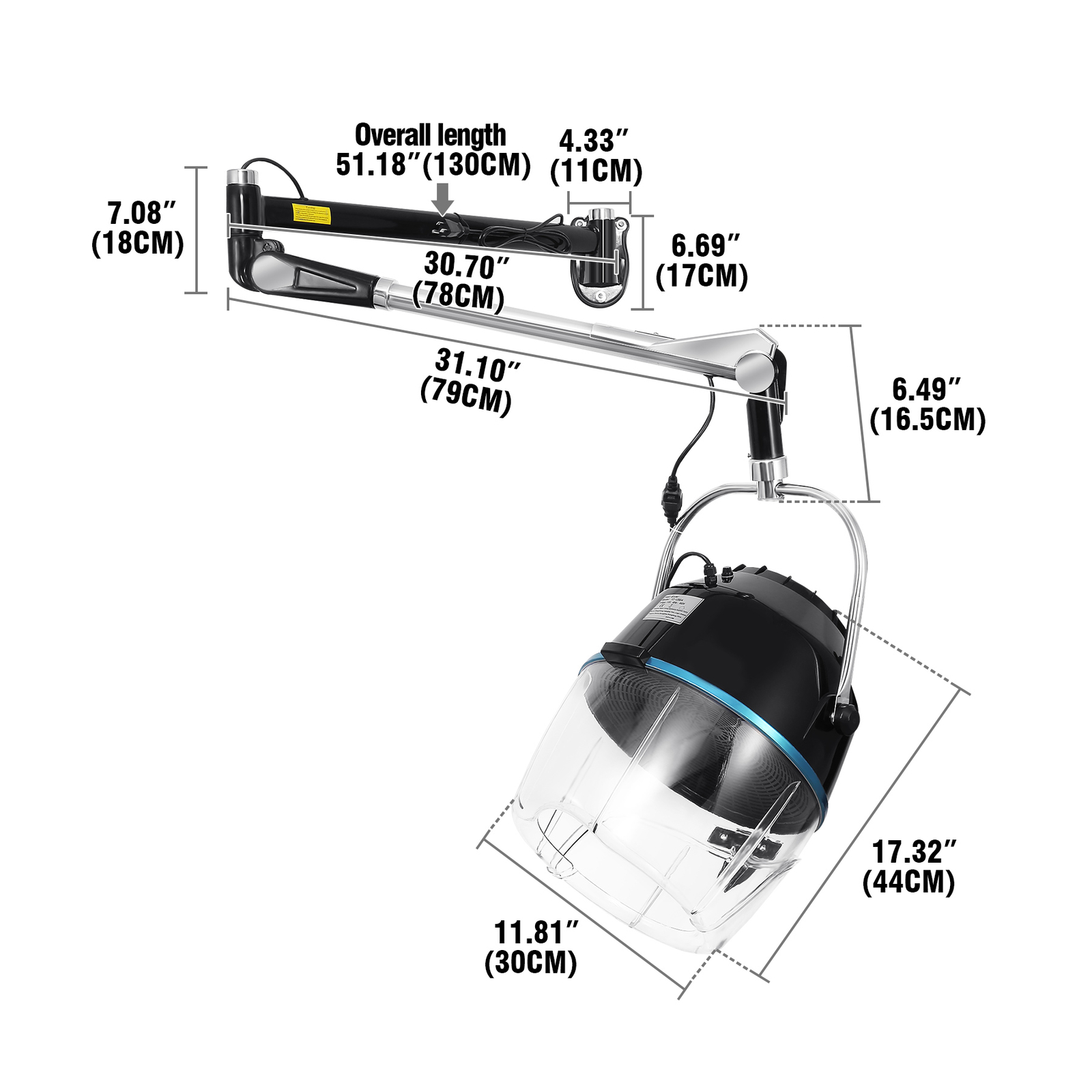 900W Wall Mount Hair Bonnet Hood Dryer Home Salon Perming Heat Hairdressing