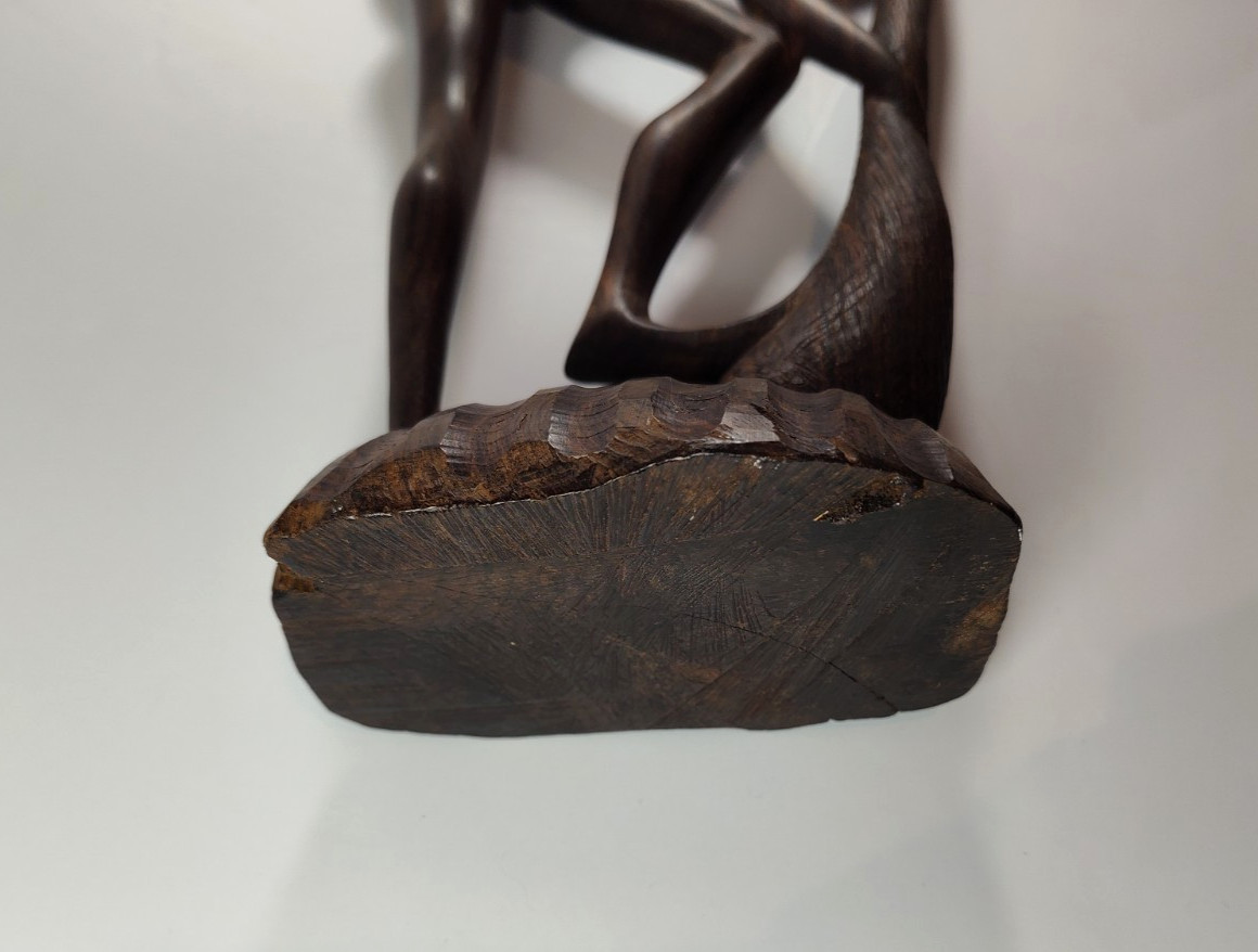 Hand Carved Ebony Wood Makonde "Tree of Life" Sculpture Intertwined Figures 17"