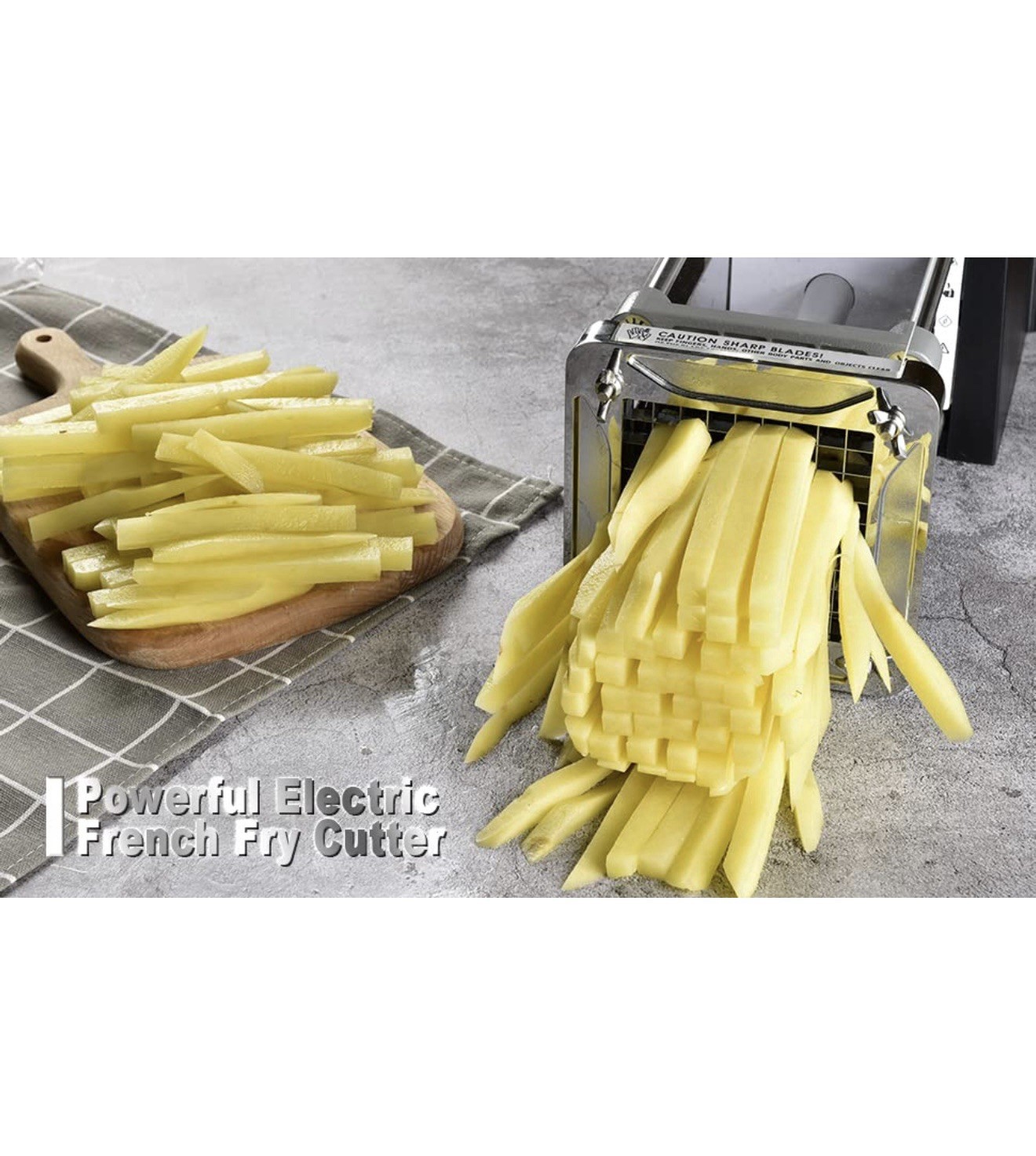Electric French Fry Cutter, Stainless Steel Potato Cutter with 1/2 & 3/8 Blade