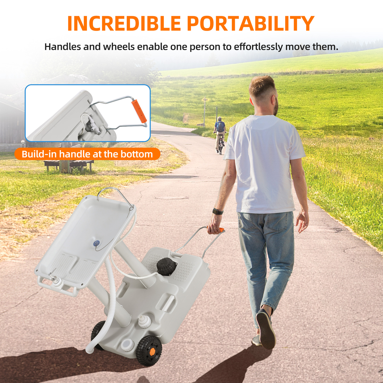 Portable Camping Sink Hand Washing Station with Rolling Wheels & Towel Holder