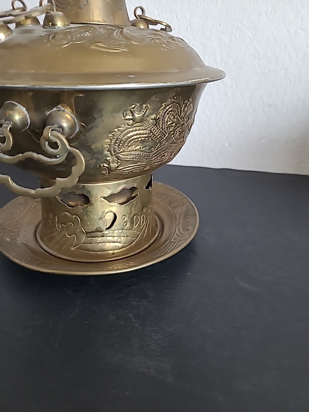 Vintage Chinese Shabu Pot Brass Hot Pot Chiseled Dragon