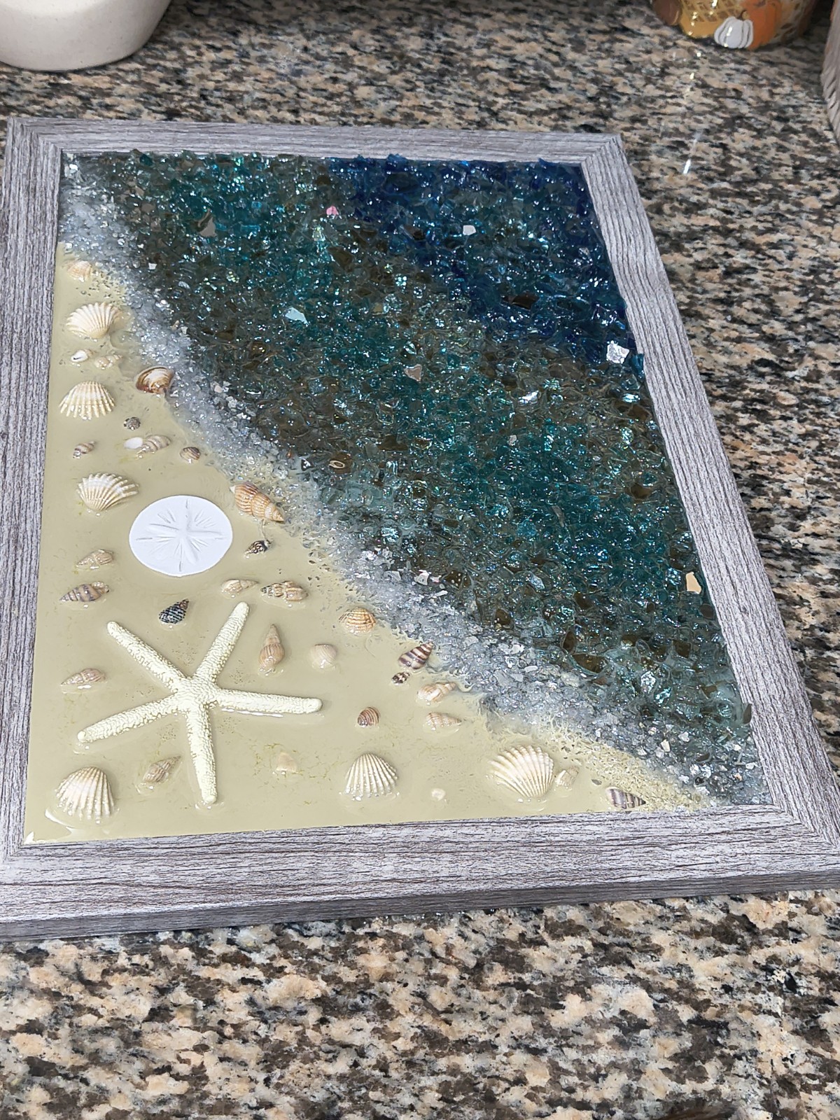 Beach Themed Seaglass Resin Art Wall Decor 11.5 x 15.5