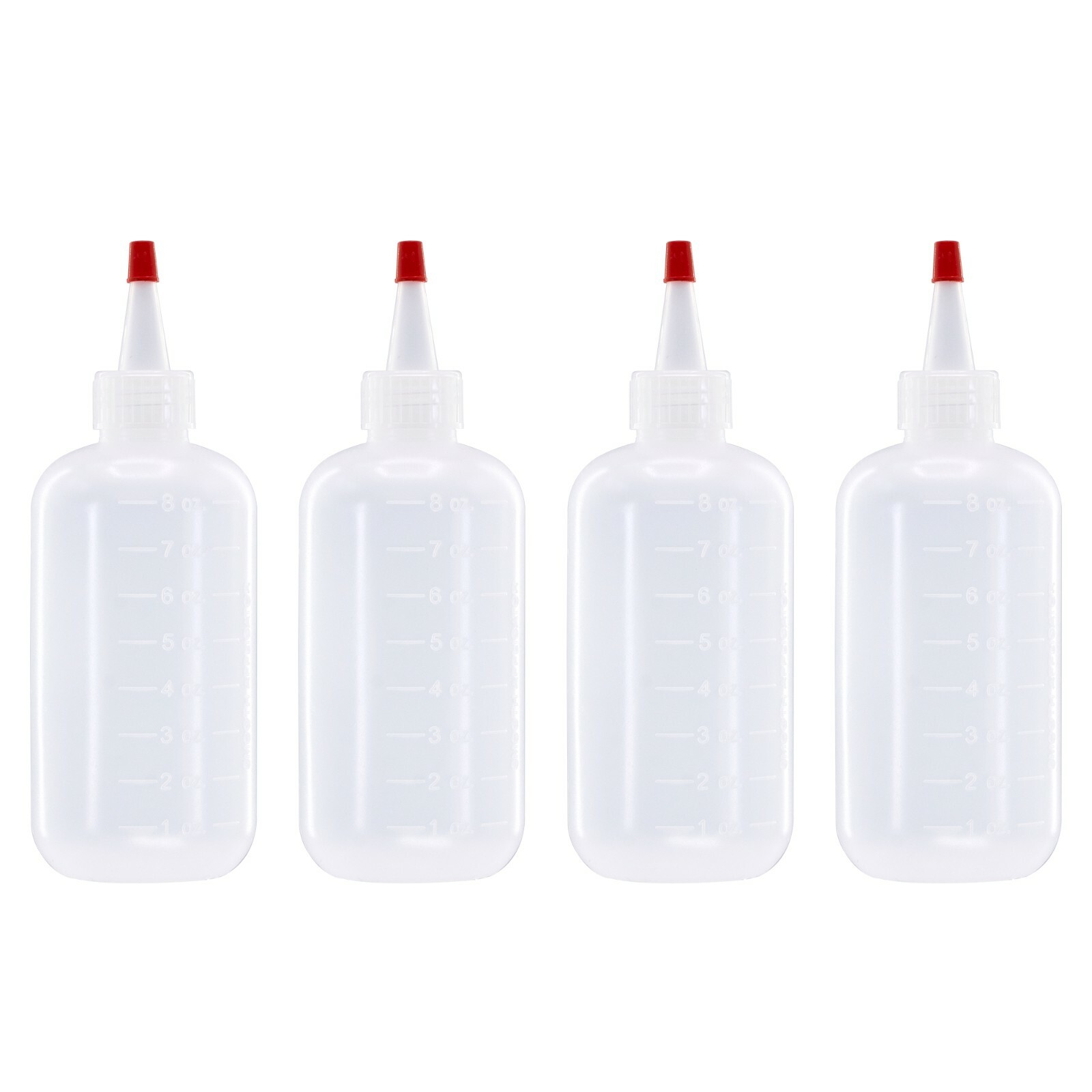 4 pack of 8oz (240mL) Plastic Boston Round Squeeze Bottles + Yorker Caps LDPE