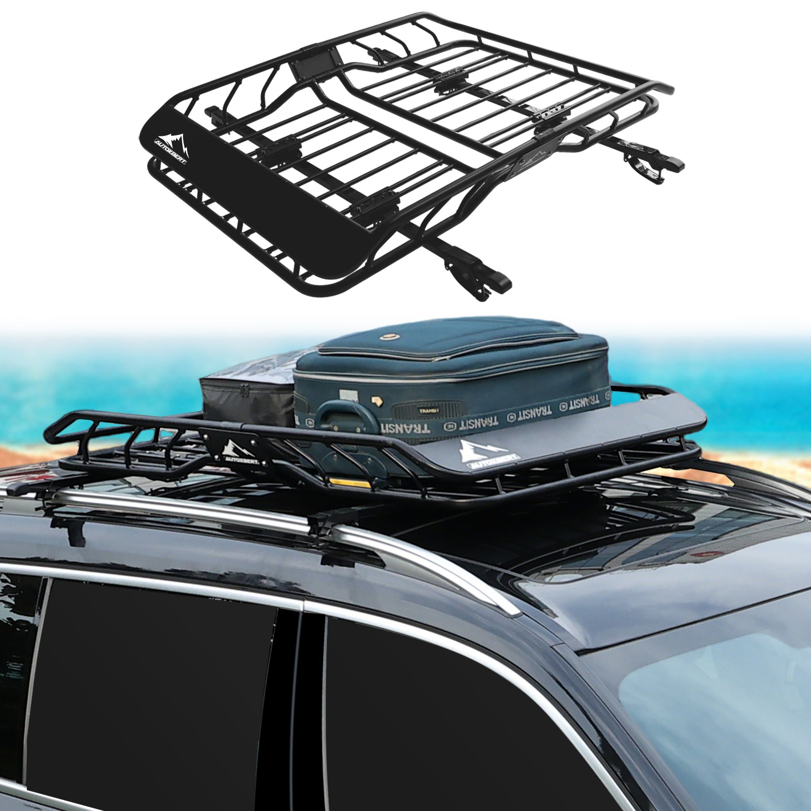Aerodynamic 50" Roof Rack w/ Cross Bar Cargo Carrier Basket Car Roof Storage Box