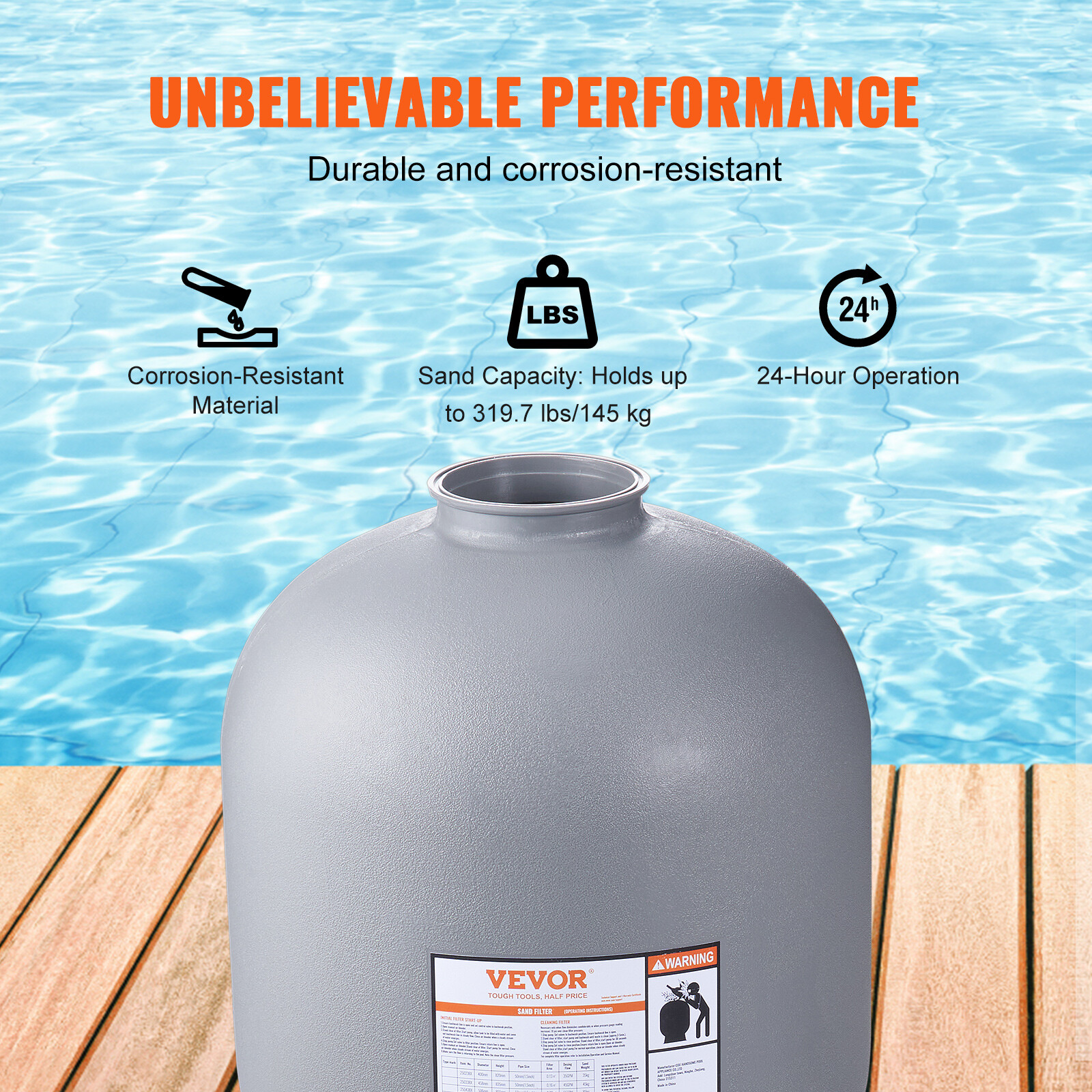 VEVOR Sand Filter 24" Above Inground Swimming Pool Sand Filter with 7-Way Valve