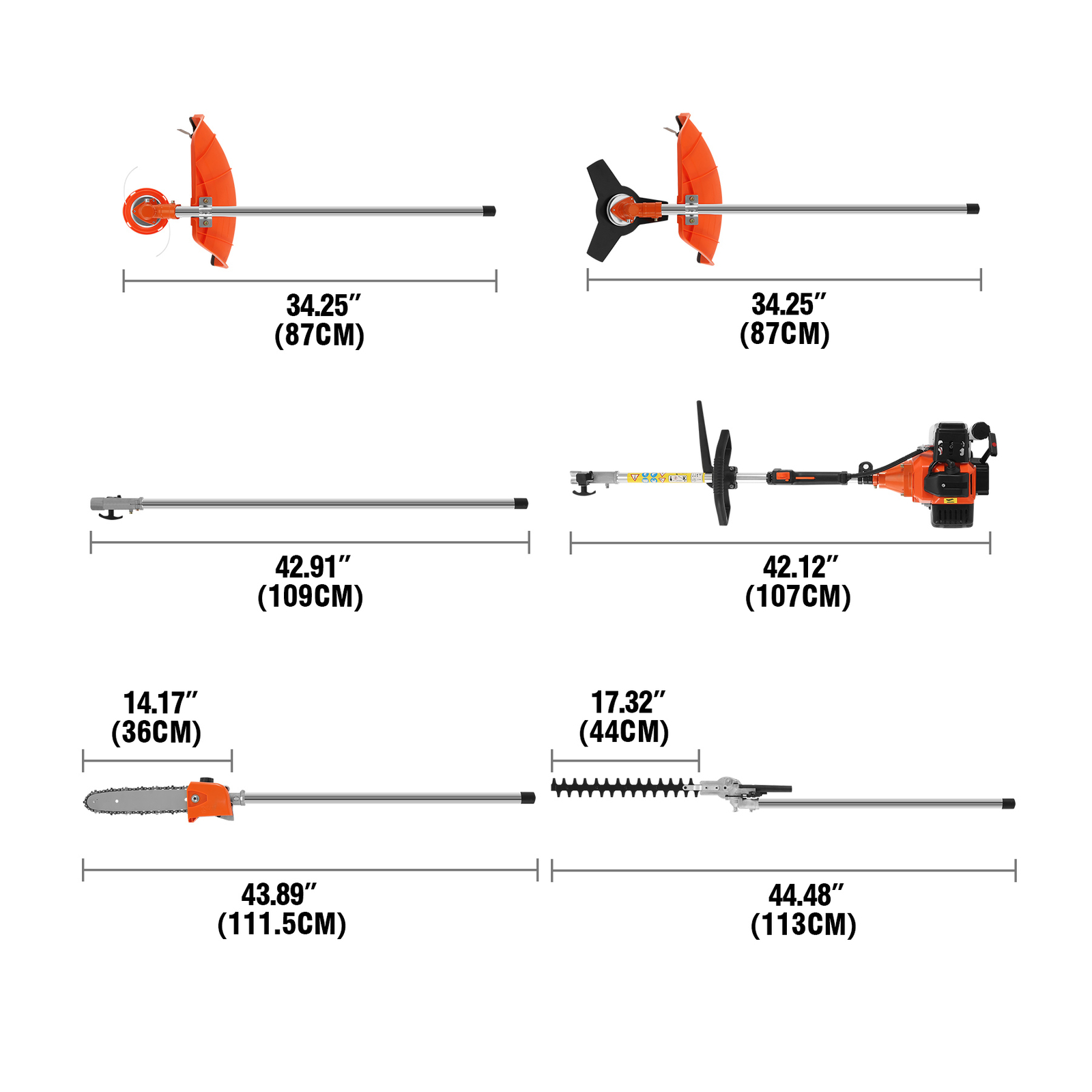 52CC 5 in 1 Gas Pole Saw Brush Cutter Gas Hedge Trimmer for Tree Weed Multi Tool